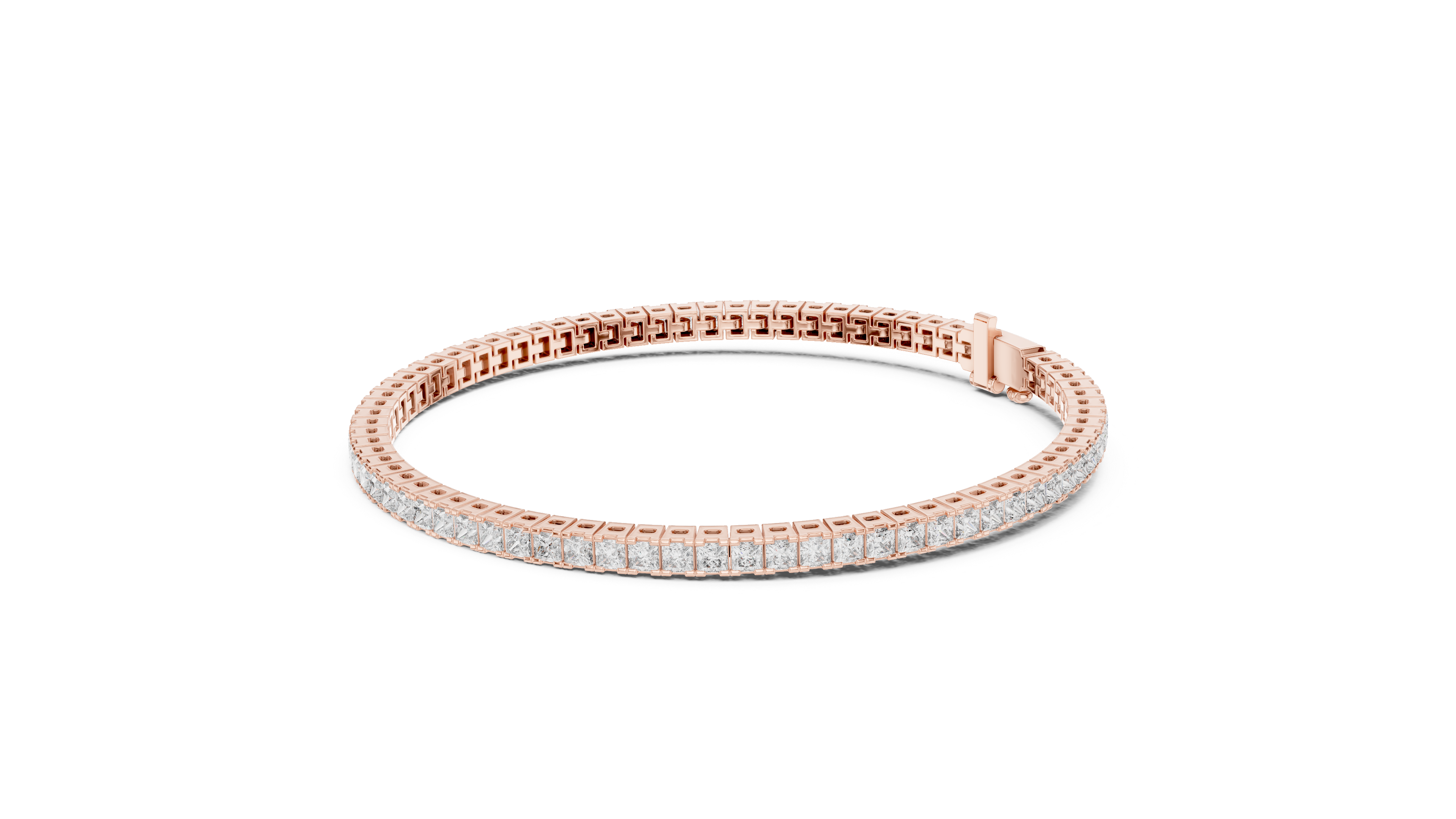 Rose Gold Princess-Cut Moissanite Tennis Bracelet – Sleek Square Diamond Elegance