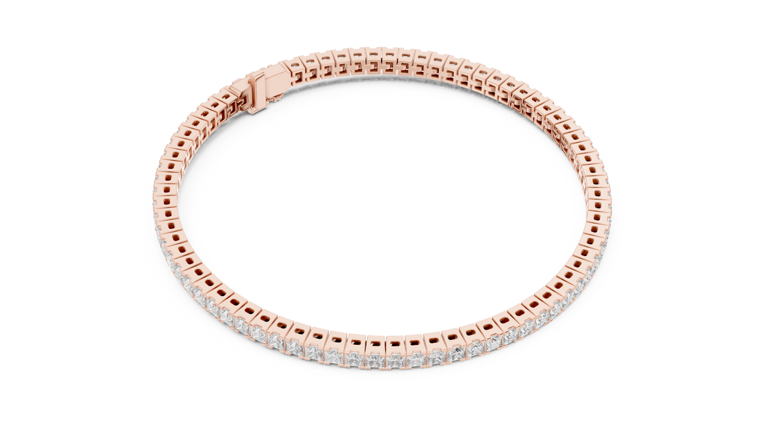 Rose Gold Princess-Cut Moissanite Tennis Bracelet – Sleek Square Diamond Elegance