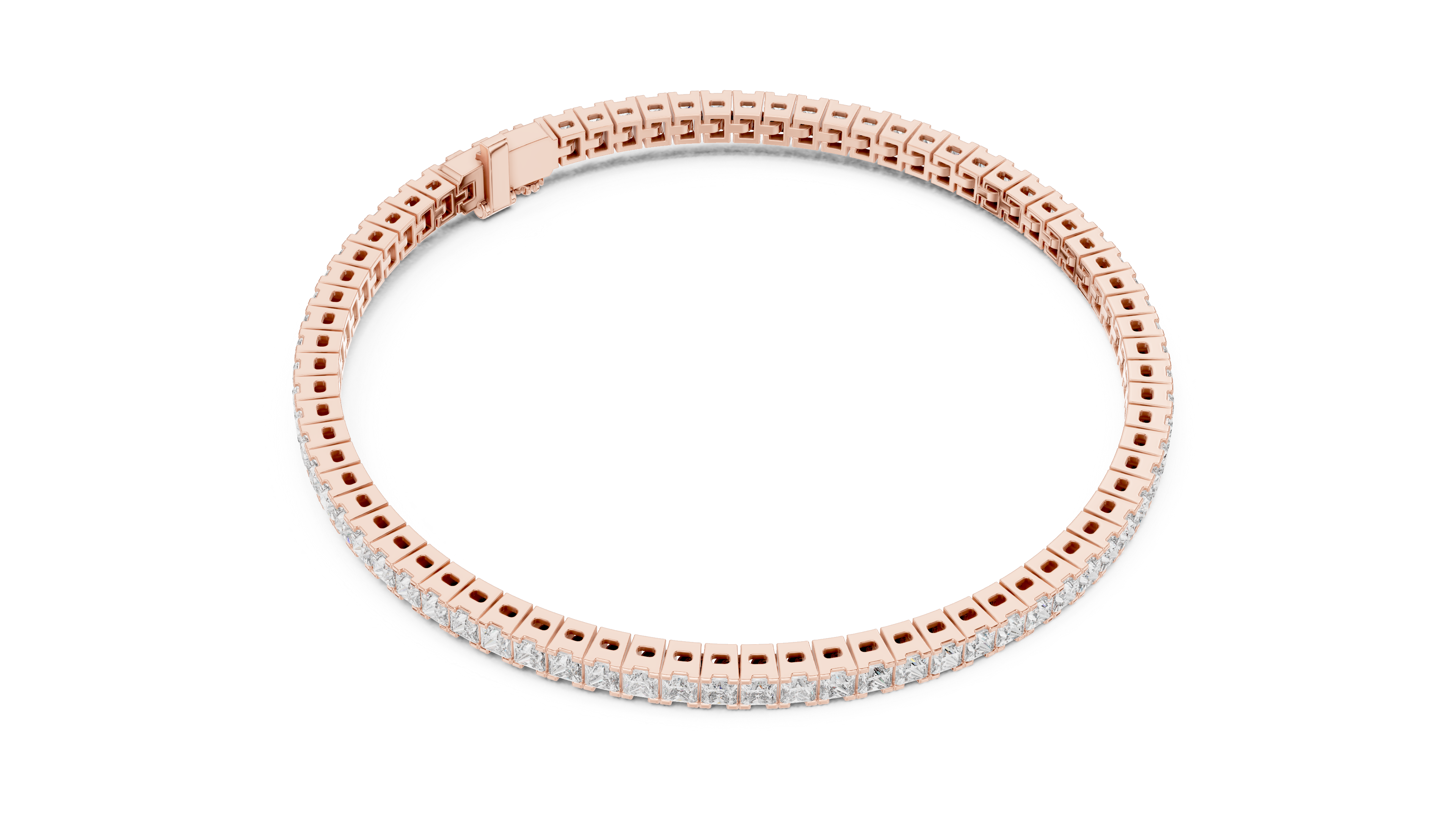 Rose Gold Princess-Cut Moissanite Tennis Bracelet – Sleek Square Diamond Elegance