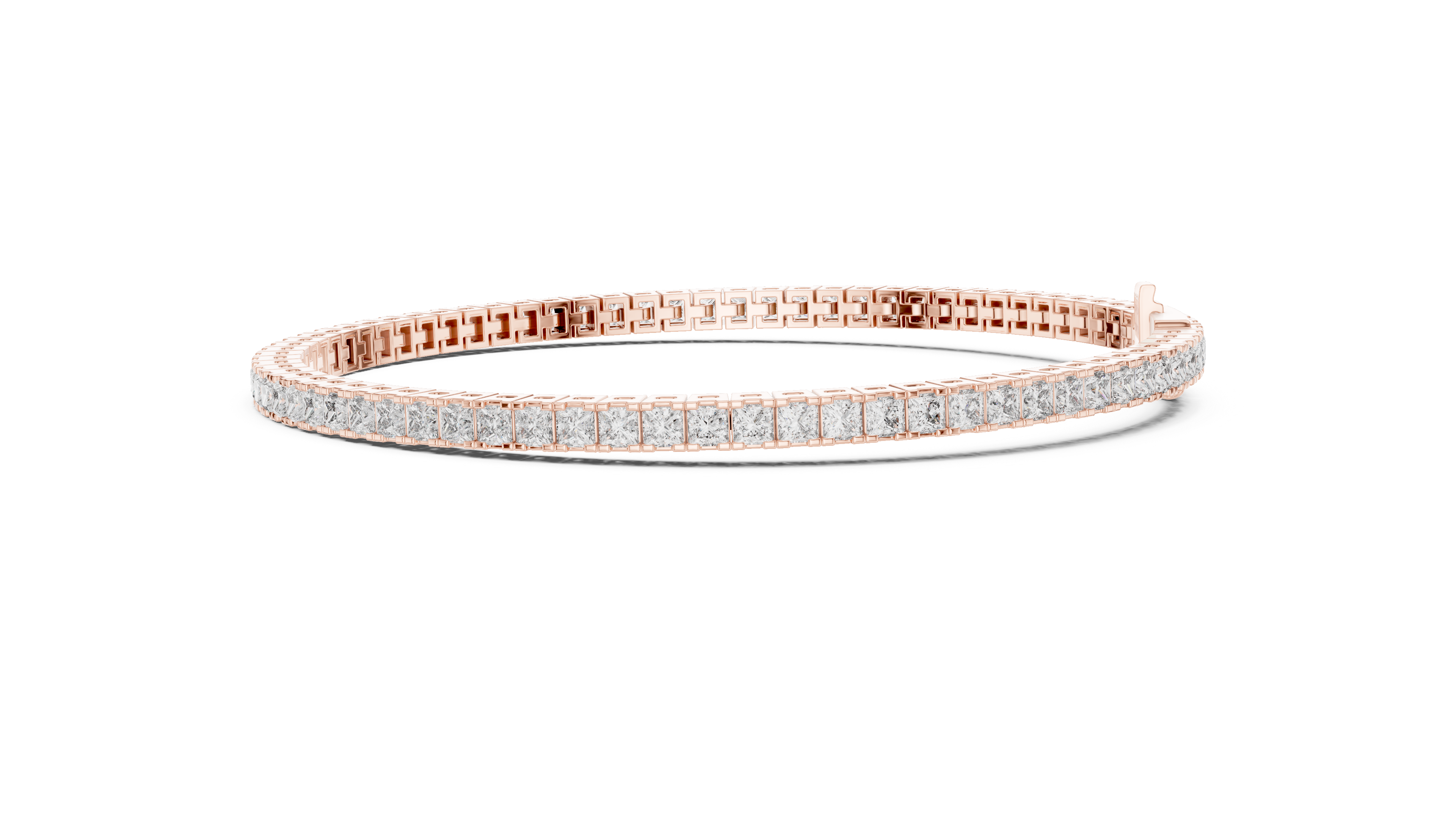 Rose Gold Princess-Cut Moissanite Tennis Bracelet – Sleek Square Diamond Elegance