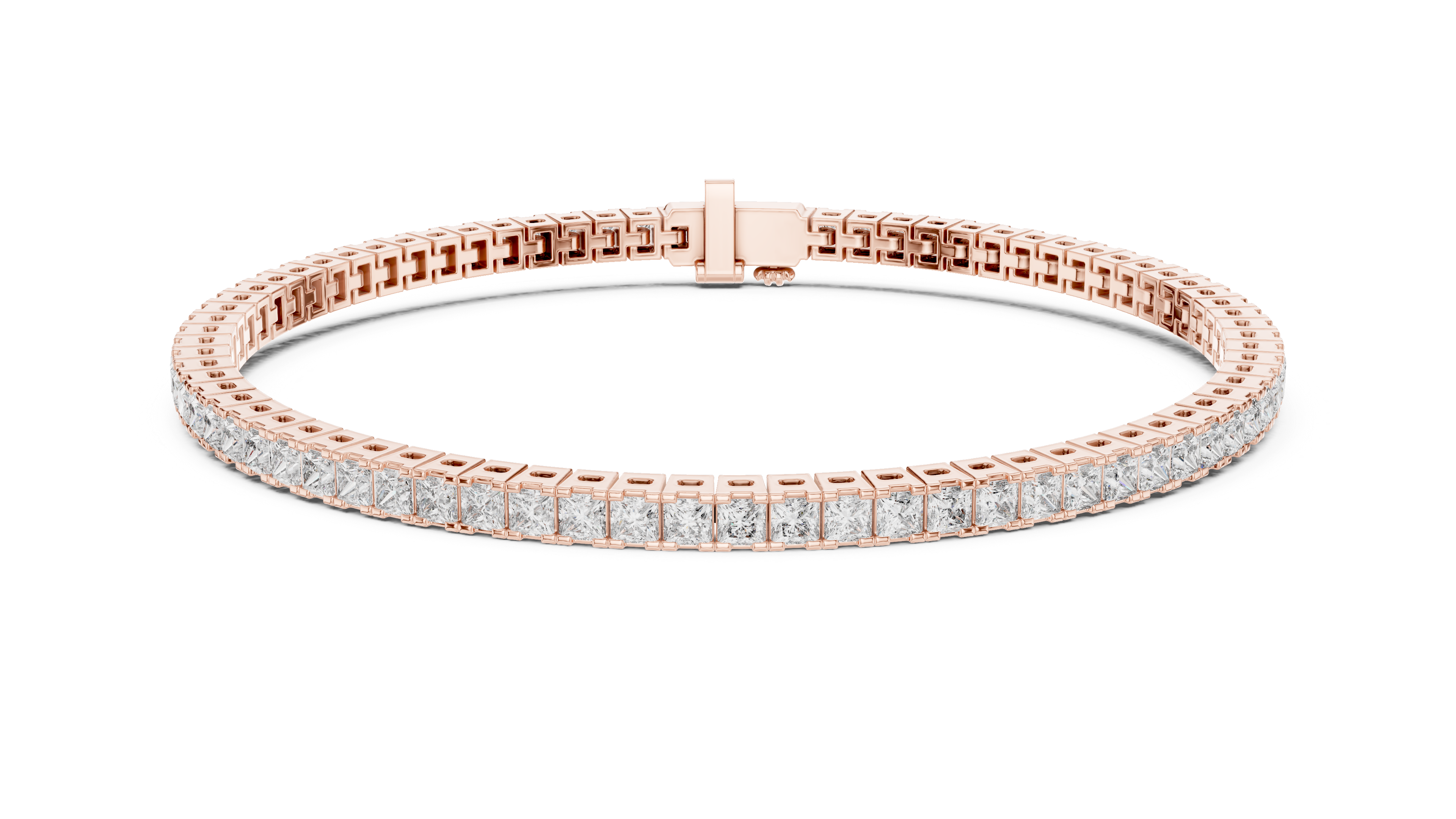 Rose Gold Princess-Cut Moissanite Tennis Bracelet – Sleek Square Diamond Elegance