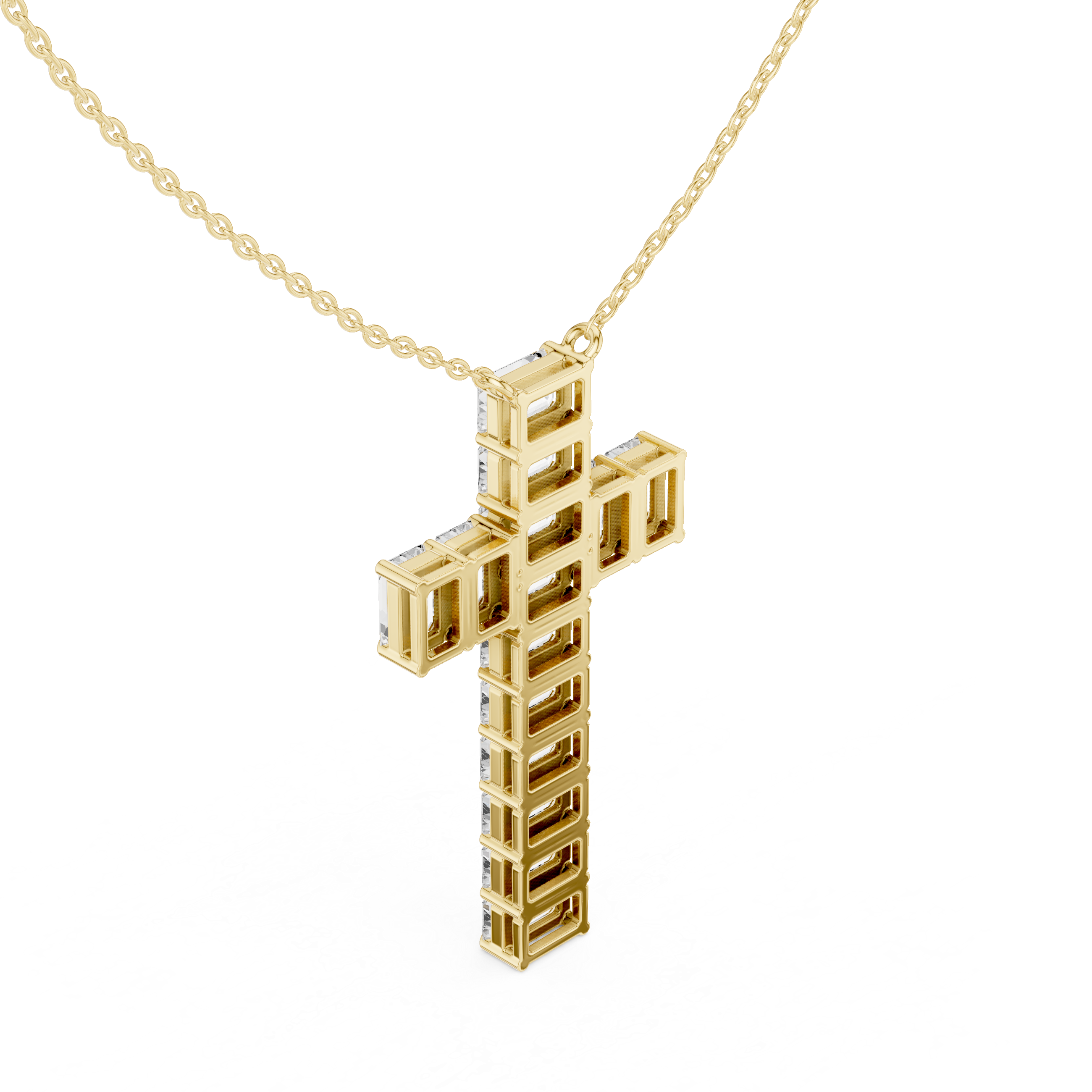 Luxe Geometric Moissanite Cross Pendant Necklace