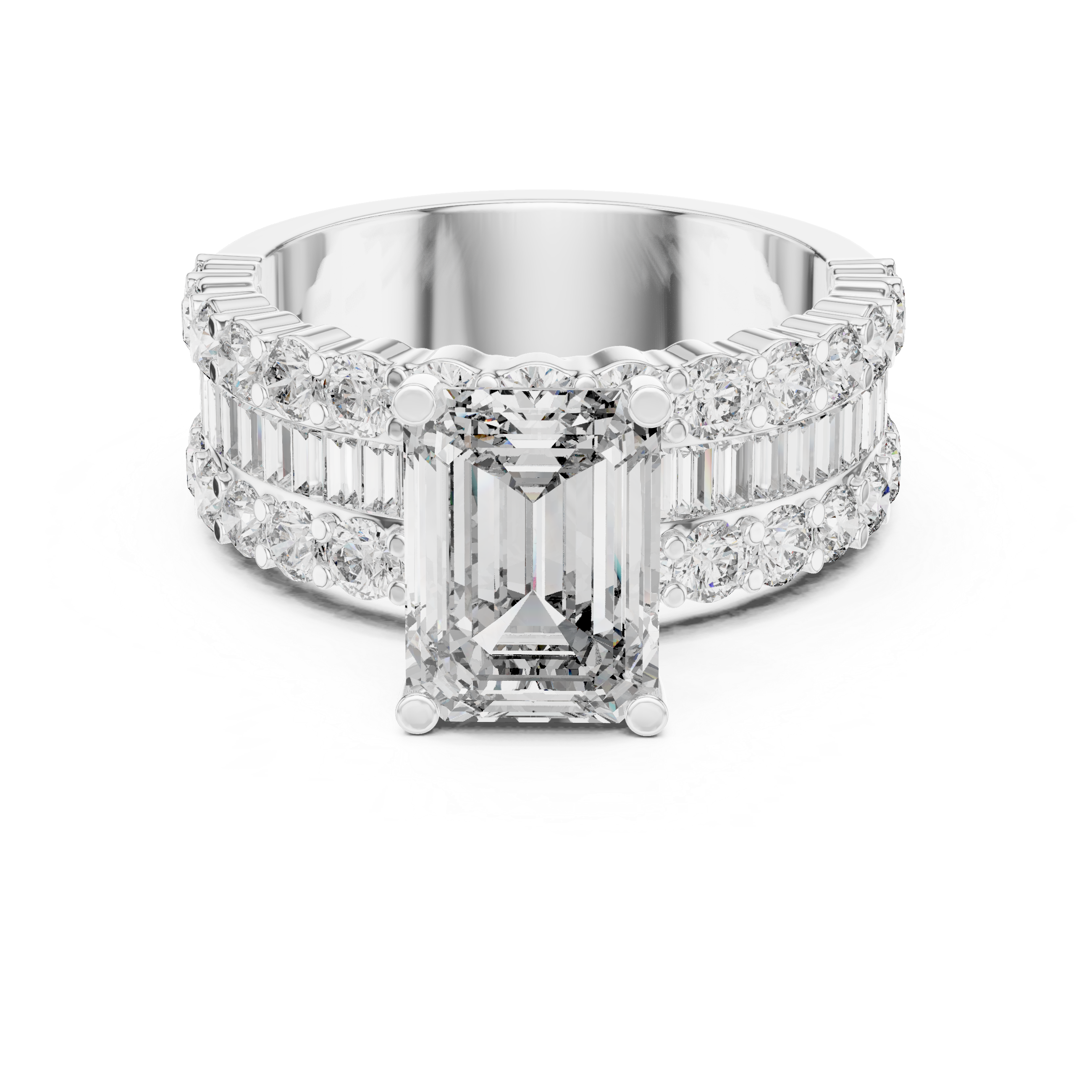 Emerald Brilliant Moissanite Diamond VVS1 Eternity Engagement Ring