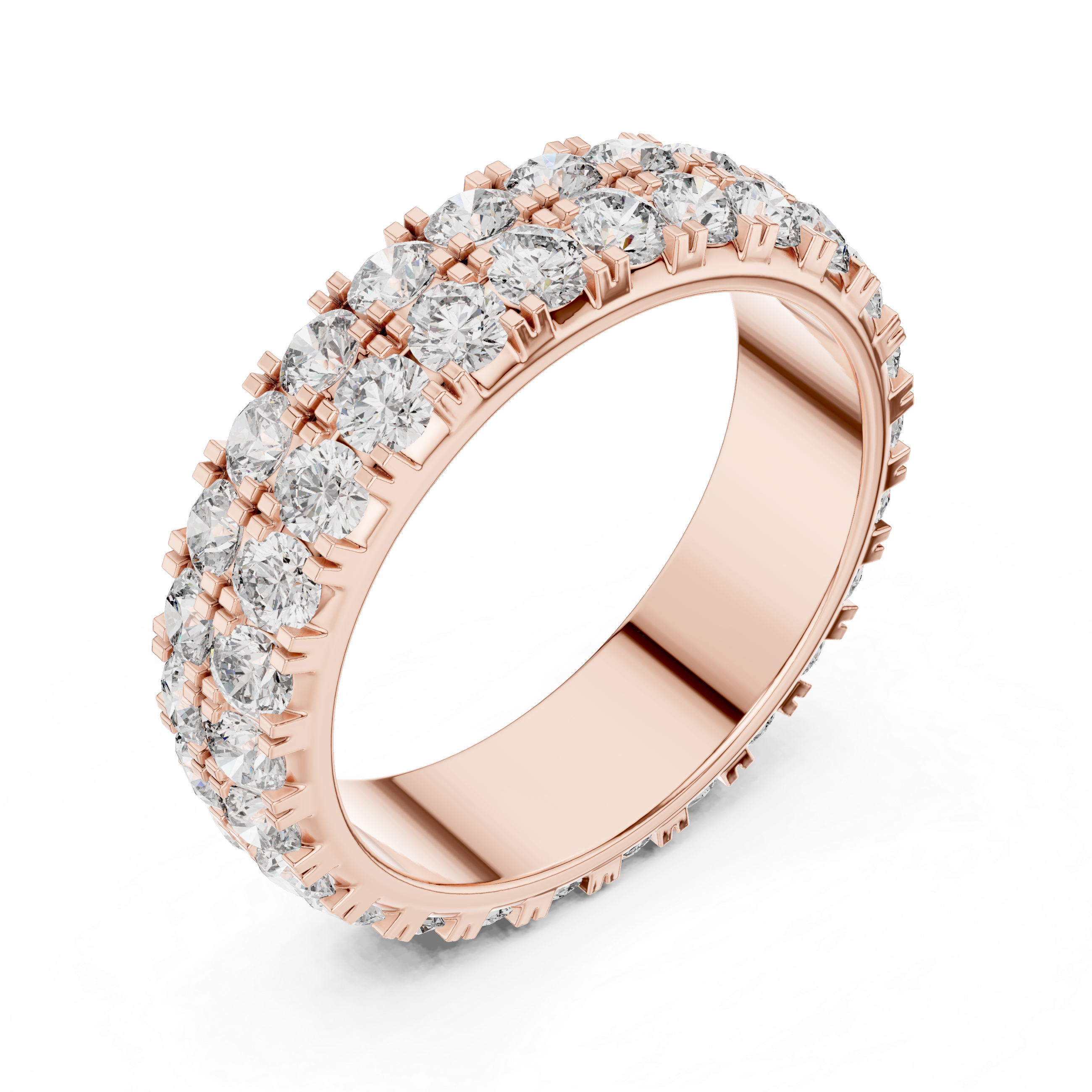 Triple Row Round Brilliant Moissanite Diamond VVS1 Eternity Band