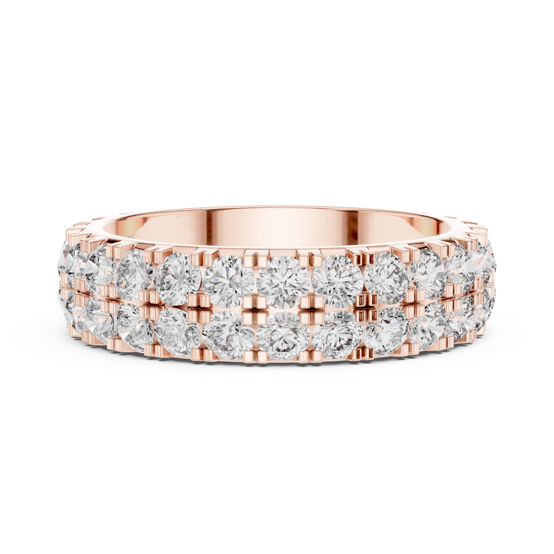 Triple Row Round Brilliant Moissanite Diamond VVS1 Eternity Band