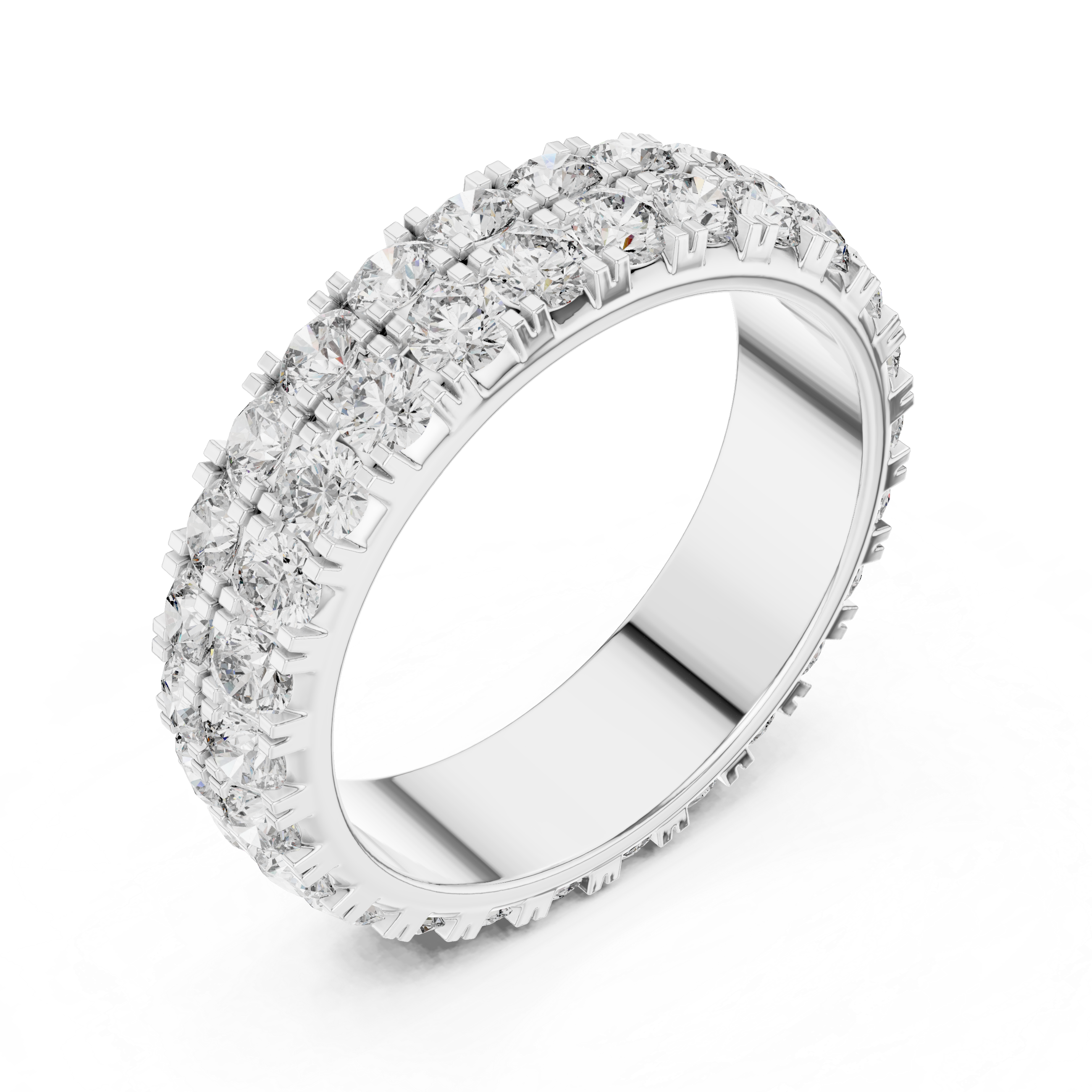 Triple Row Round Brilliant Moissanite Diamond VVS1 Eternity Band