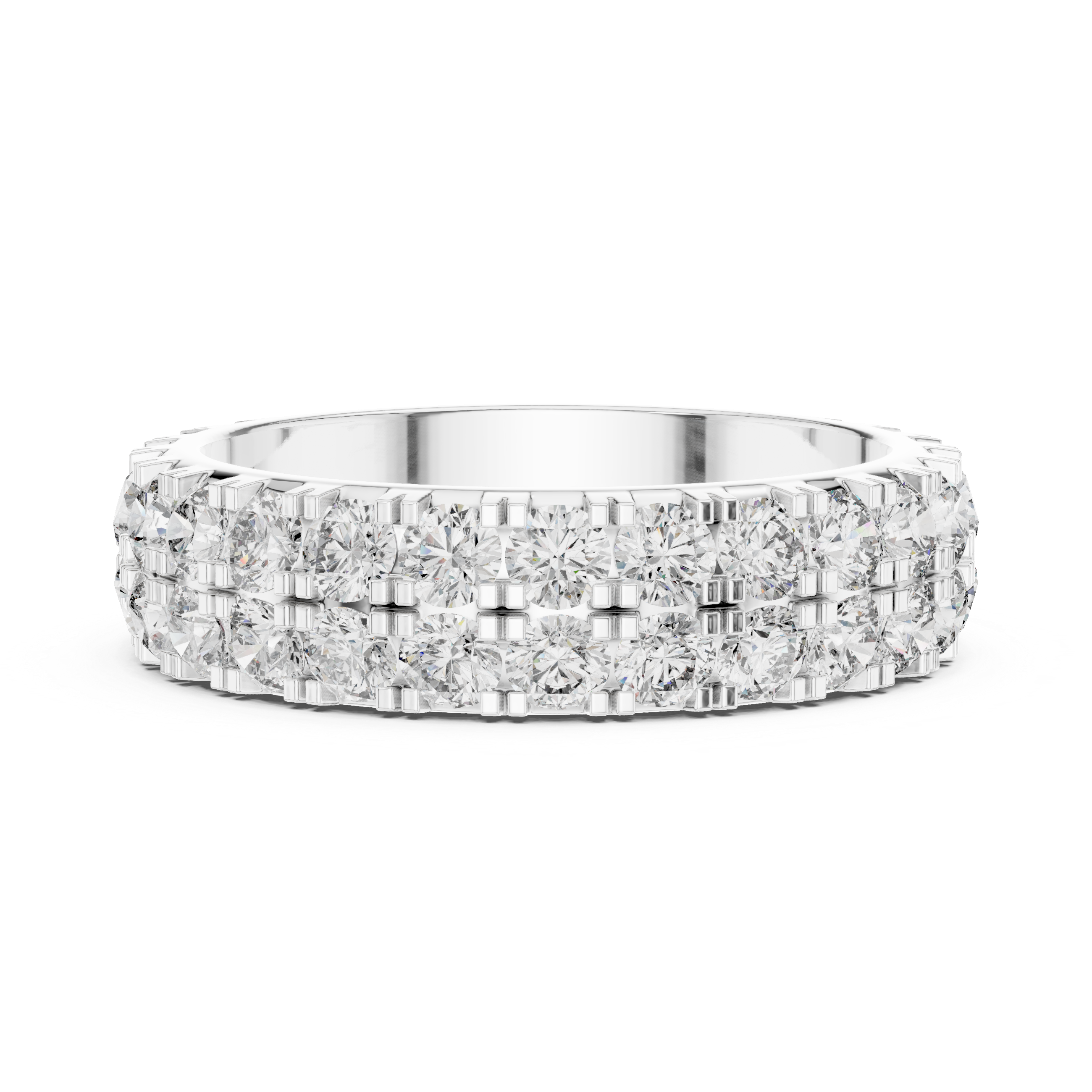 Triple Row Round Brilliant Moissanite Diamond VVS1 Eternity Band