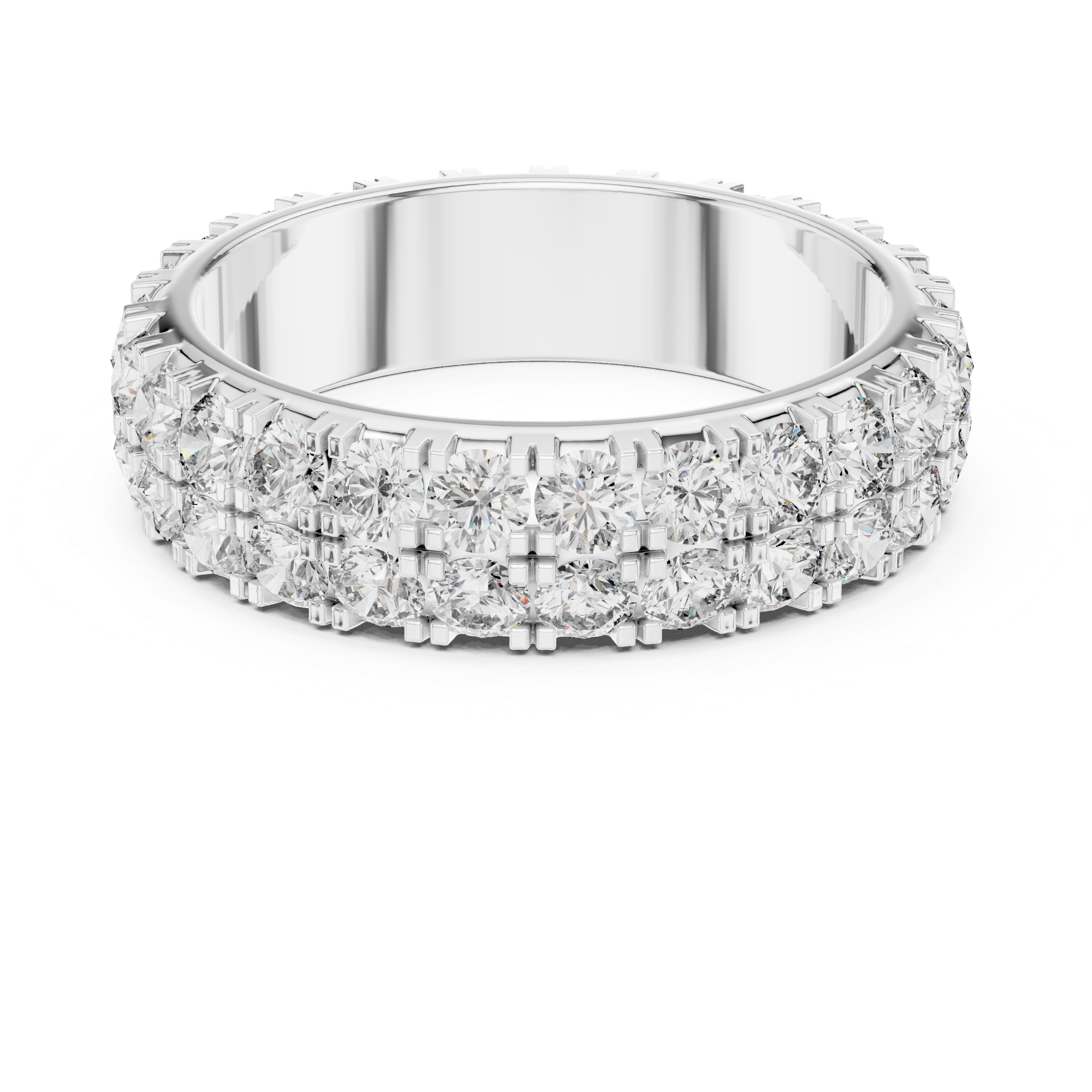 Triple Row Round Brilliant Moissanite Diamond VVS1 Eternity Band