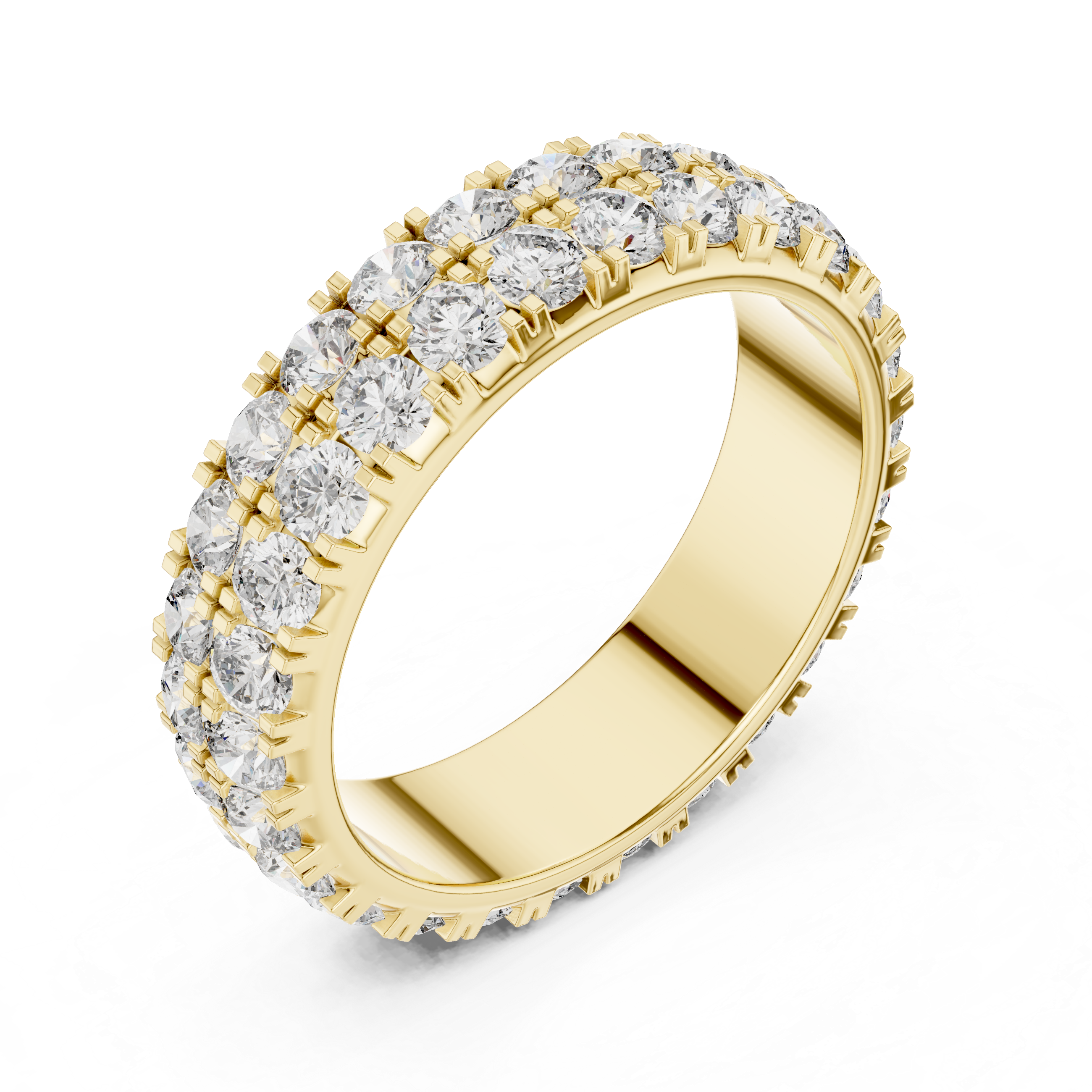 Triple Row Round Brilliant Moissanite Diamond VVS1 Eternity Band
