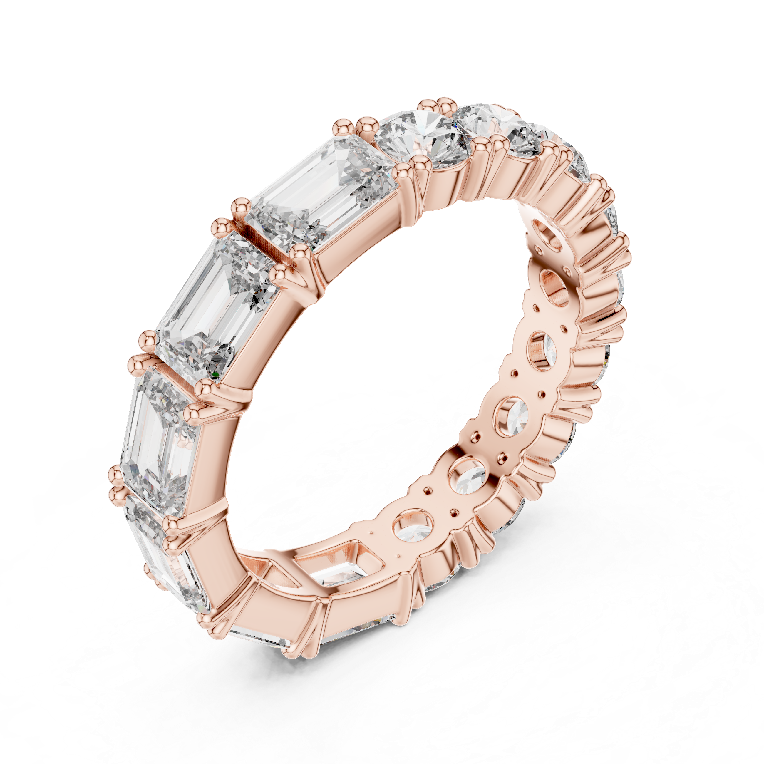 Emerald Cut & Round Brilliant Moissanite Diamond VVS1 Eternity Band