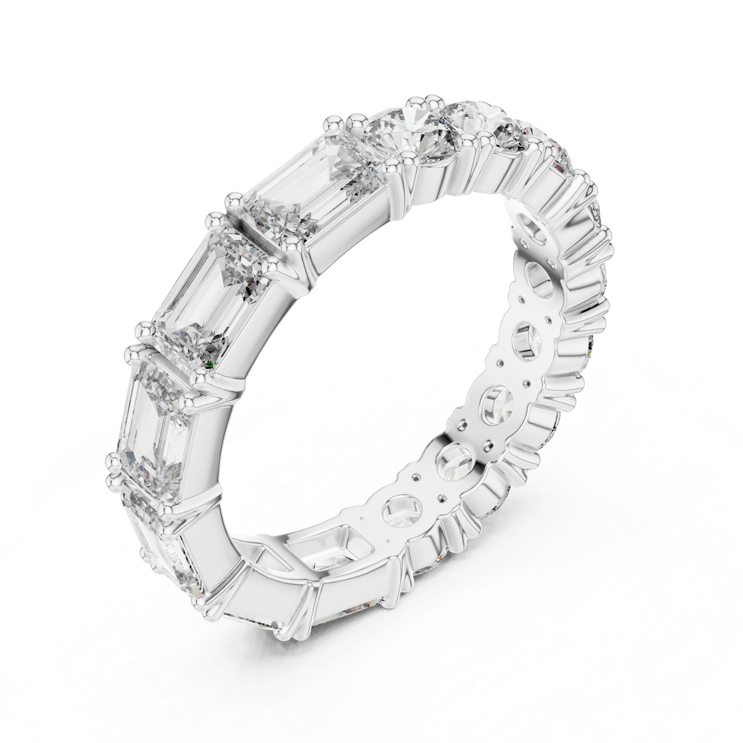 Emerald Cut & Round Brilliant Moissanite Diamond VVS1 Eternity Band