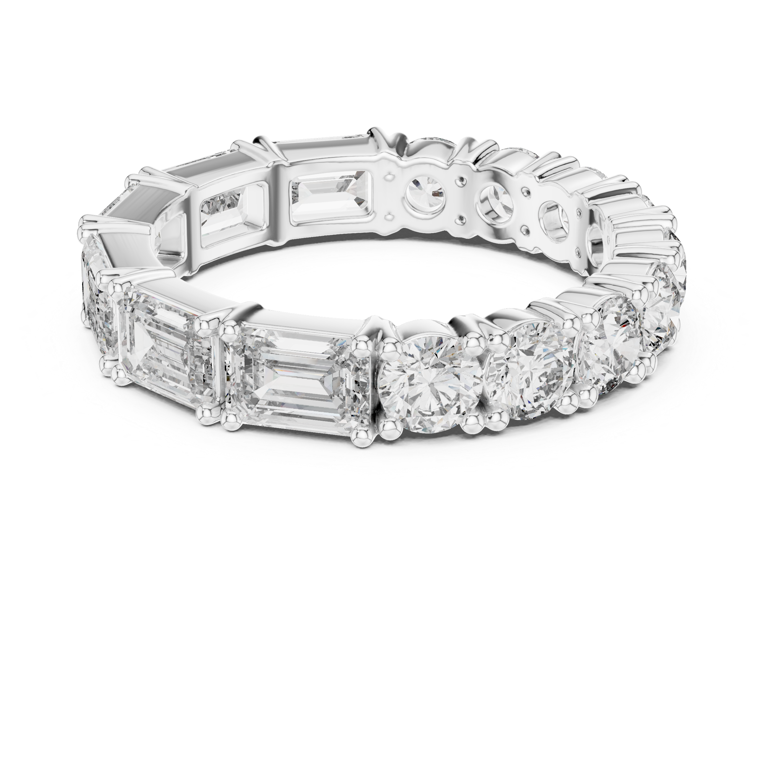 Emerald Cut & Round Brilliant Moissanite Diamond VVS1 Eternity Band
