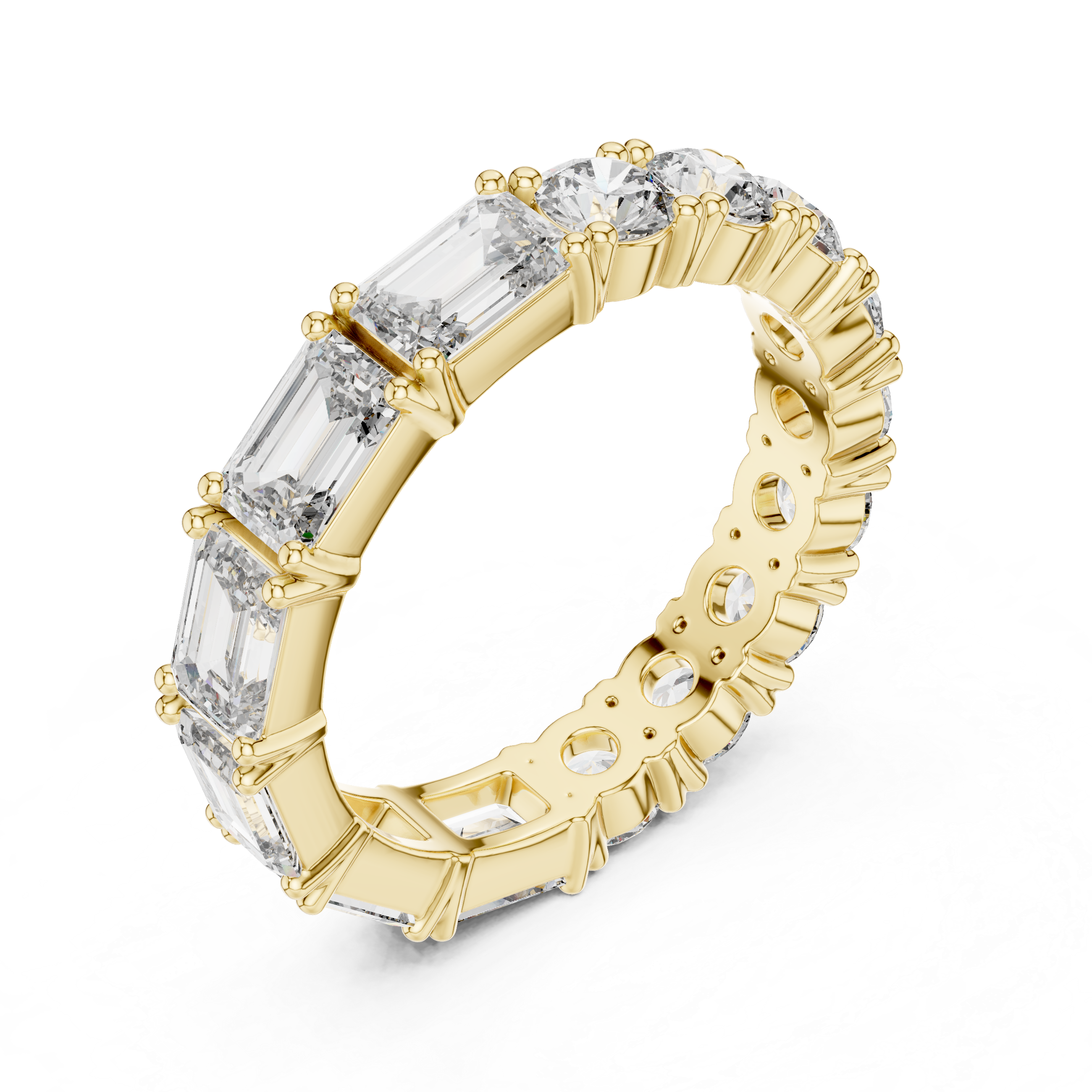 Emerald Cut & Round Brilliant Moissanite Diamond VVS1 Eternity Band
