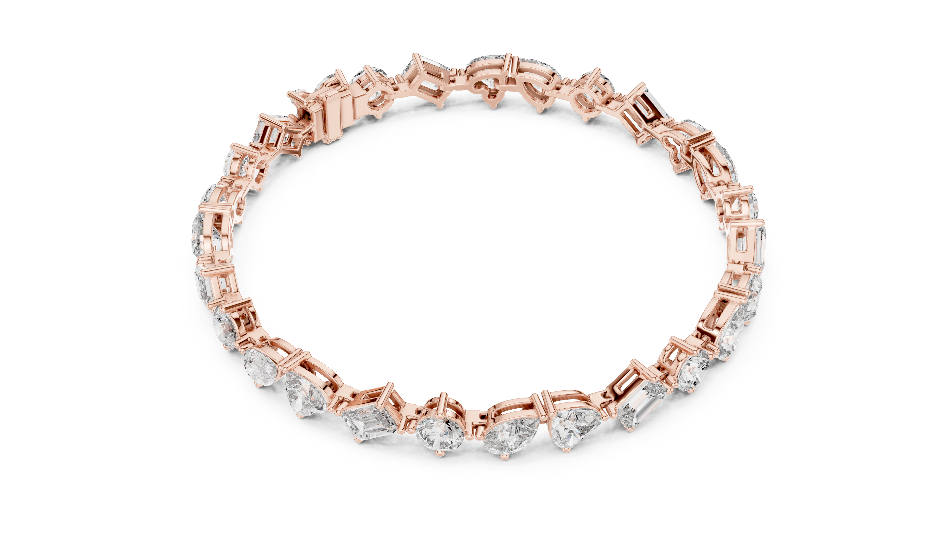Rose Gold Multi-Cut Moissanite Tennis Bracelet Luxe Mixed Shape Diamond Sparkle