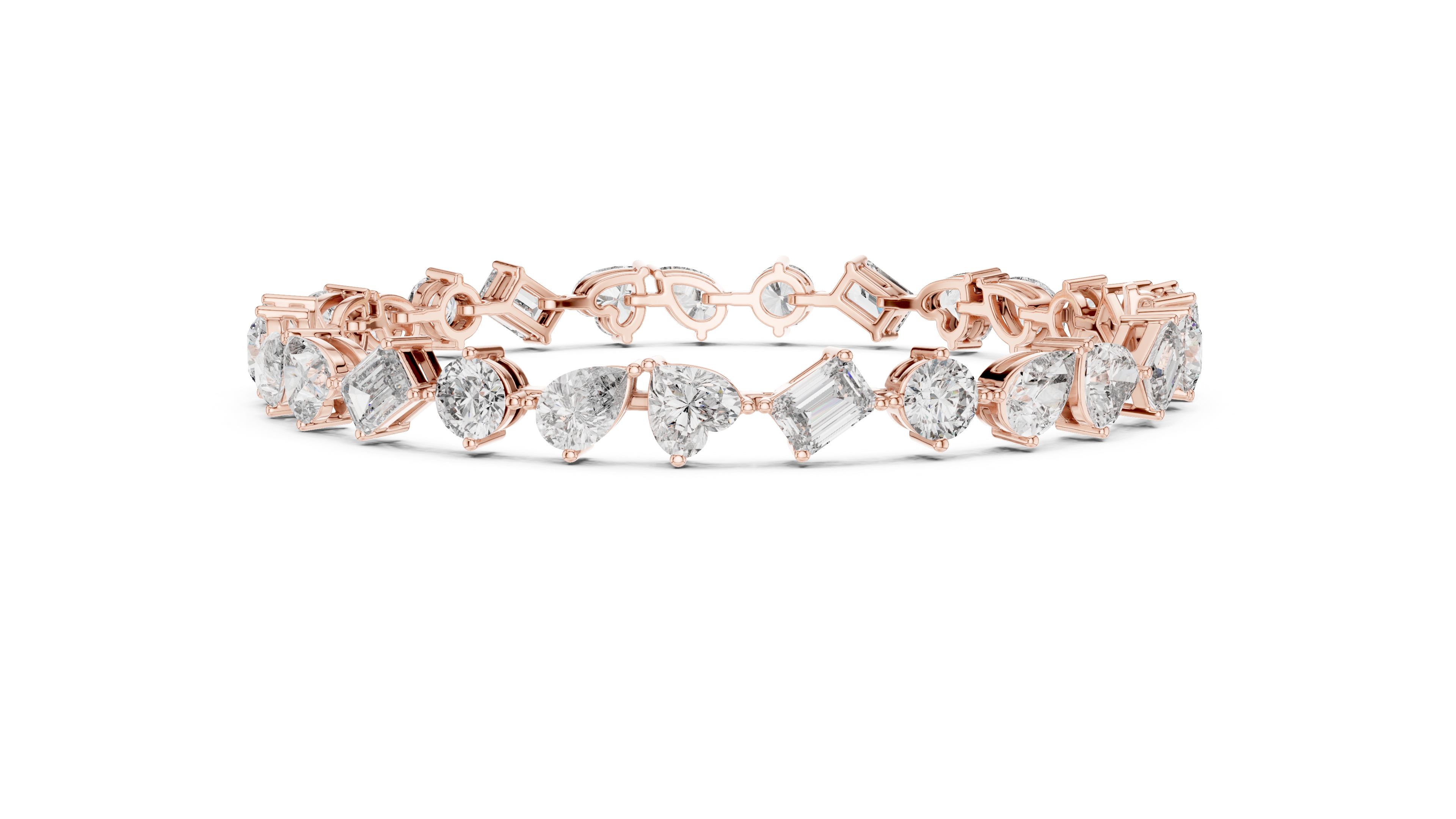 Rose Gold Multi-Cut Moissanite Tennis Bracelet Luxe Mixed Shape Diamond Sparkle