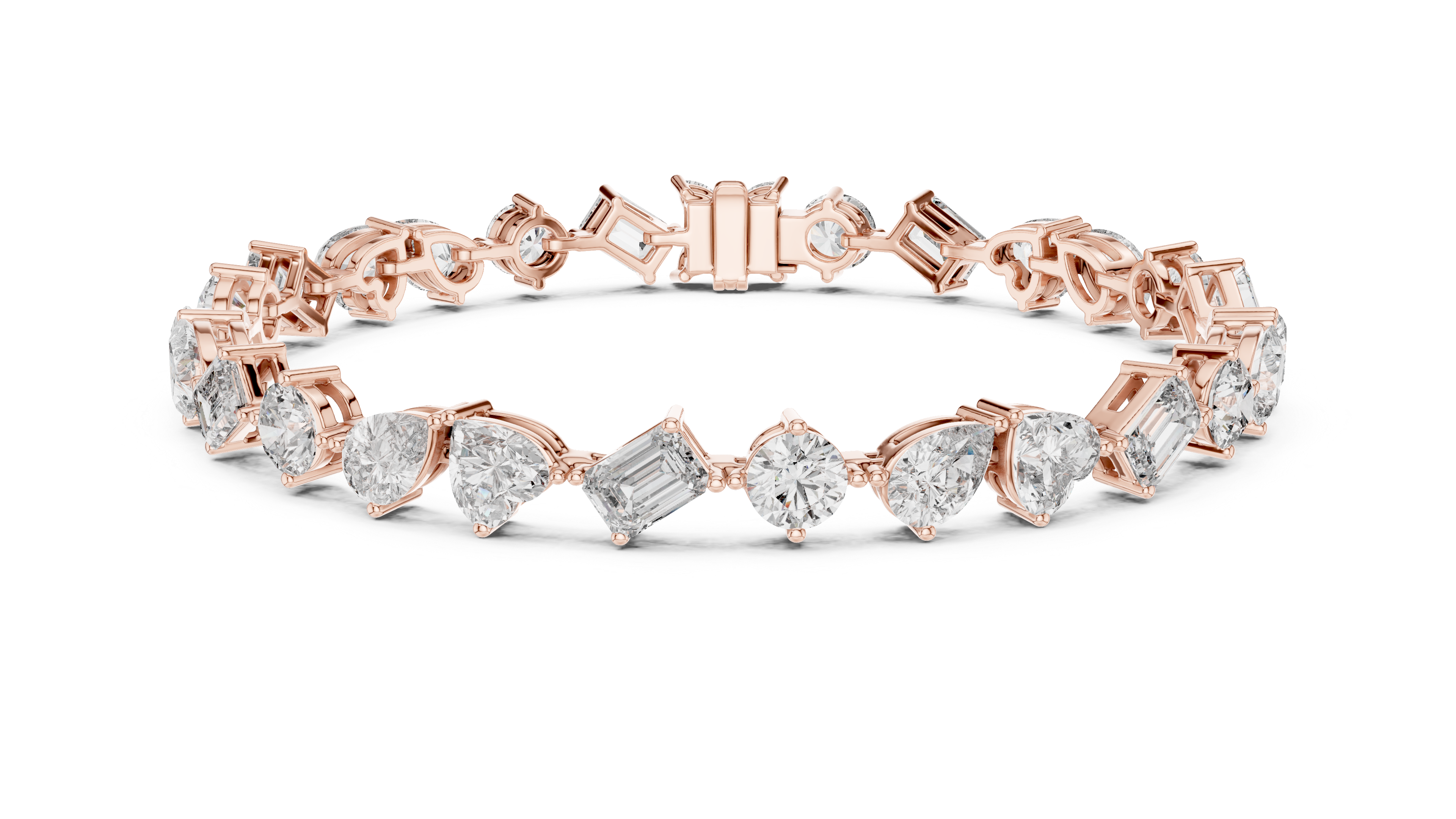Rose Gold Multi-Cut Moissanite Tennis Bracelet Luxe Mixed Shape Diamond Sparkle