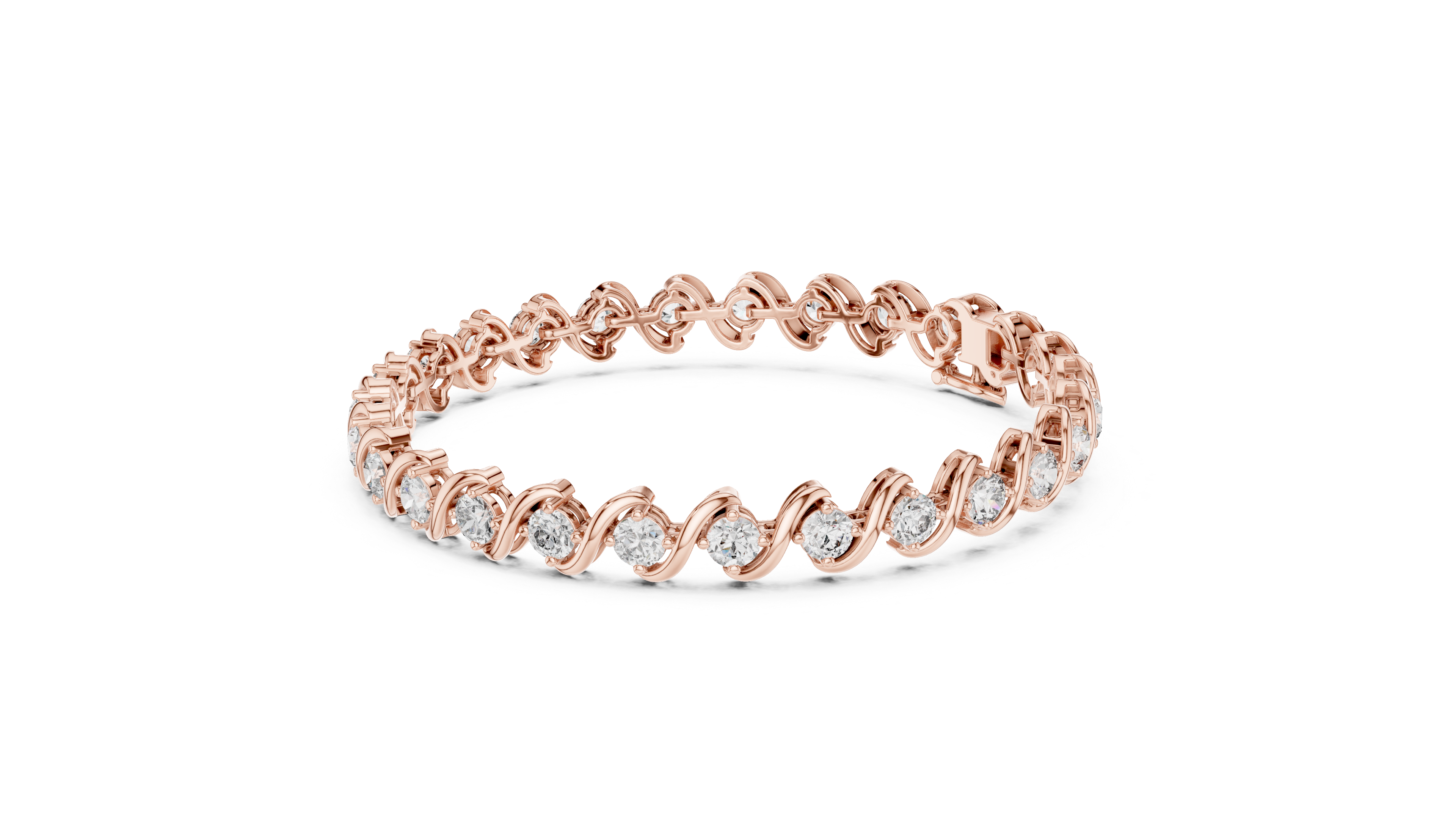 Rose Gold Wave Design Moissanite Bracelet – Elegant Twisted Diamond Sparkle