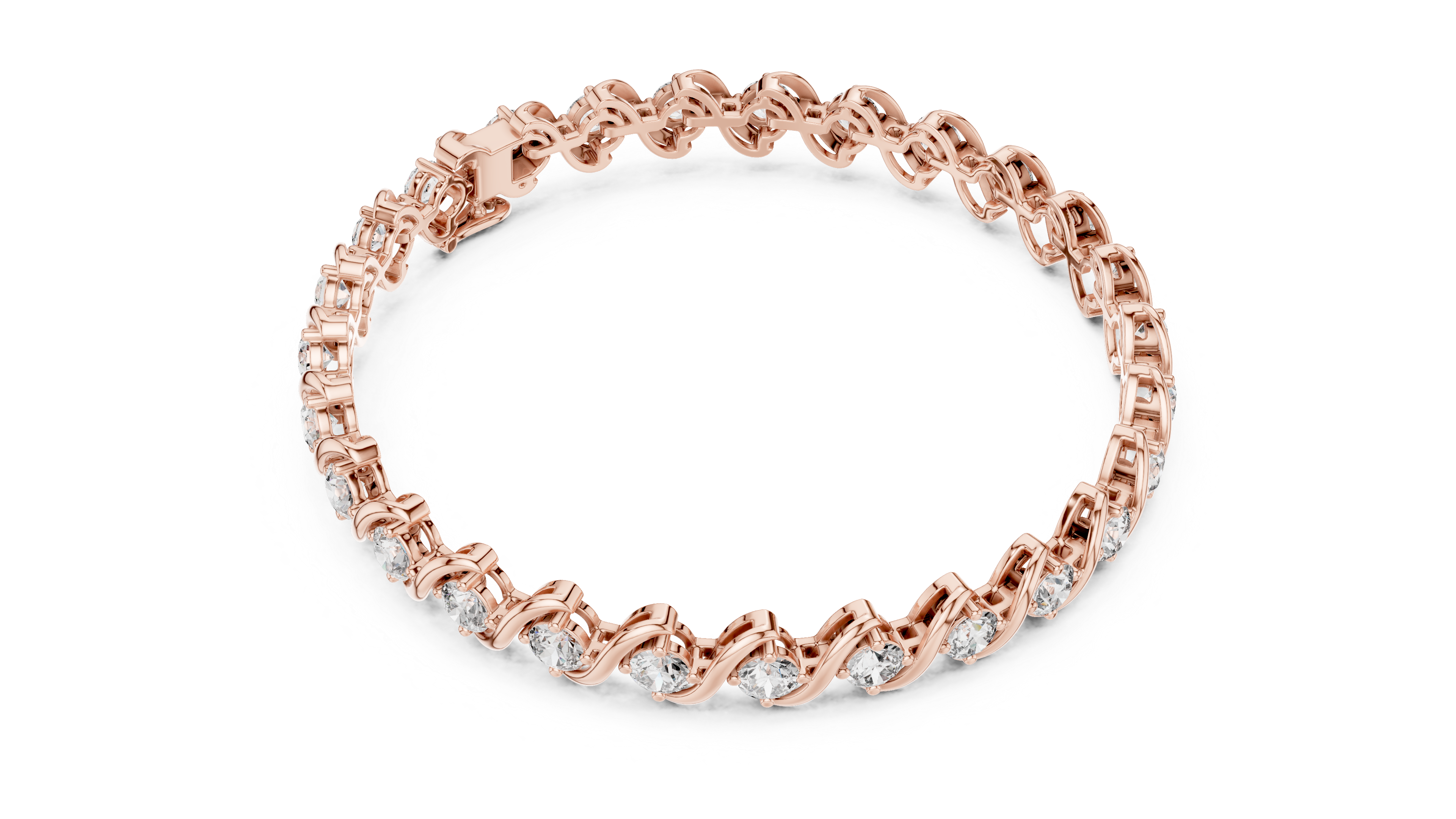 Rose Gold Wave Design Moissanite Bracelet – Elegant Twisted Diamond Sparkle