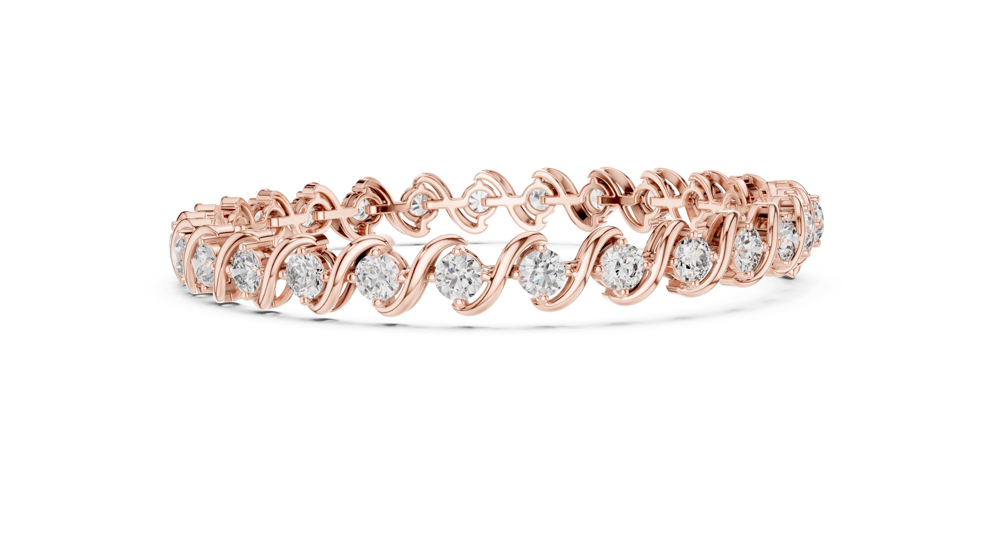 Rose Gold Wave Design Moissanite Bracelet – Elegant Twisted Diamond Sparkle