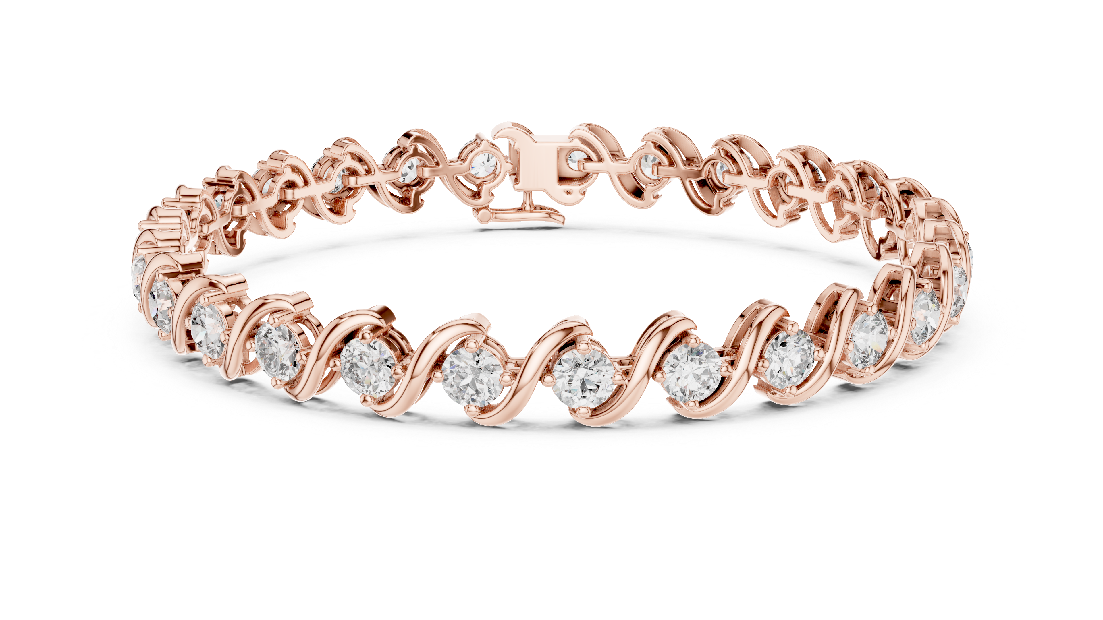 Rose Gold Wave Design Moissanite Bracelet – Elegant Twisted Diamond Sparkle