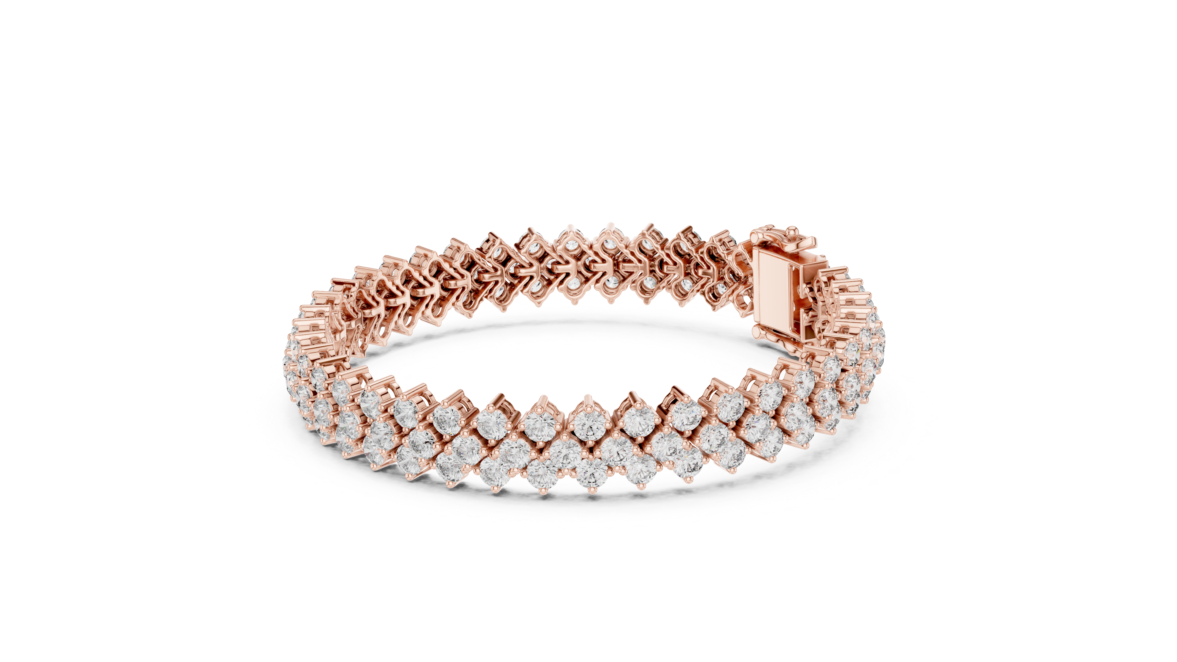 Rose Gold Double Row Moissanite Tennis Bracelet – Luxe Cluster Diamond Sparkle