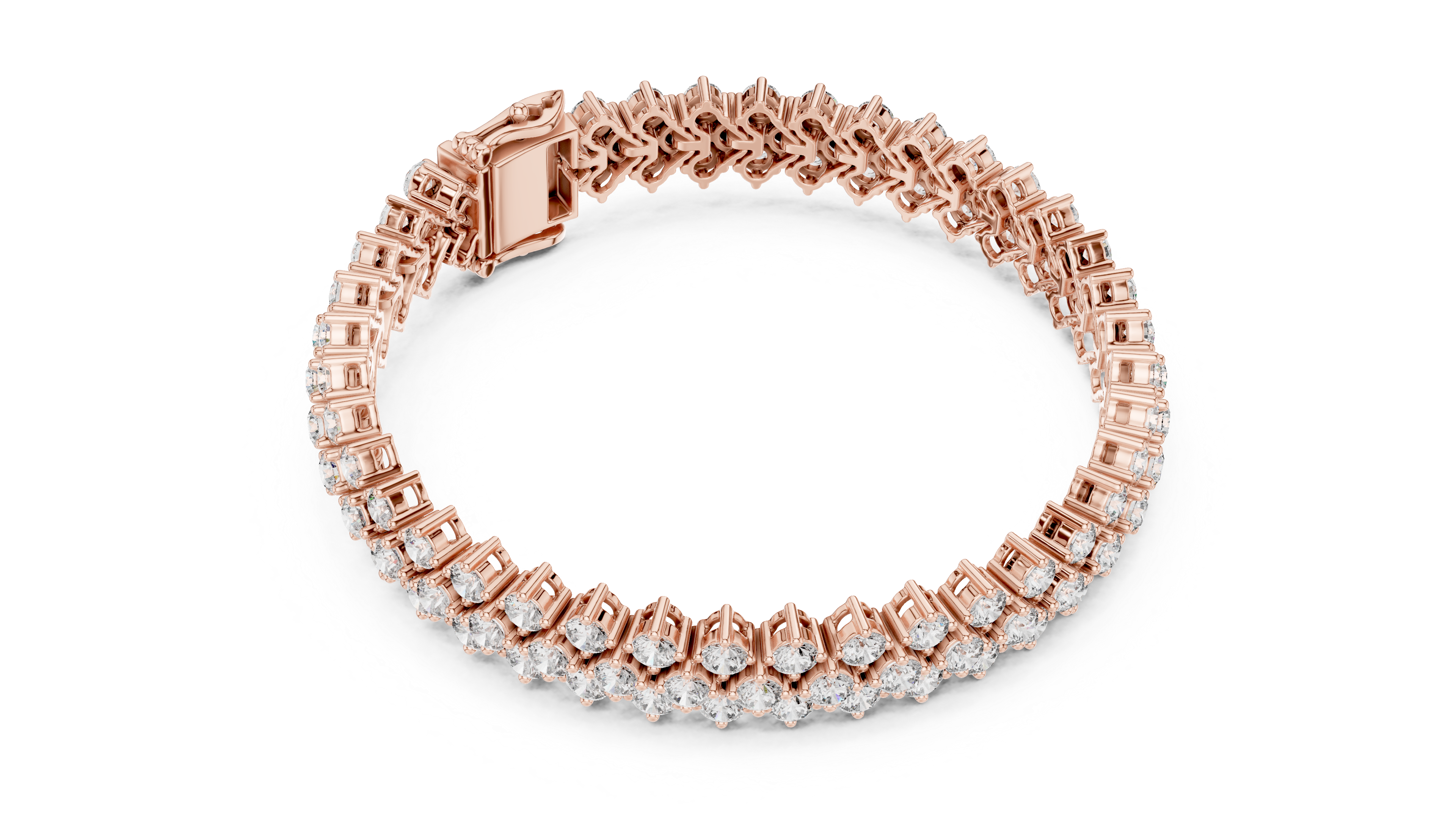 Rose Gold Double Row Moissanite Tennis Bracelet – Luxe Cluster Diamond Sparkle