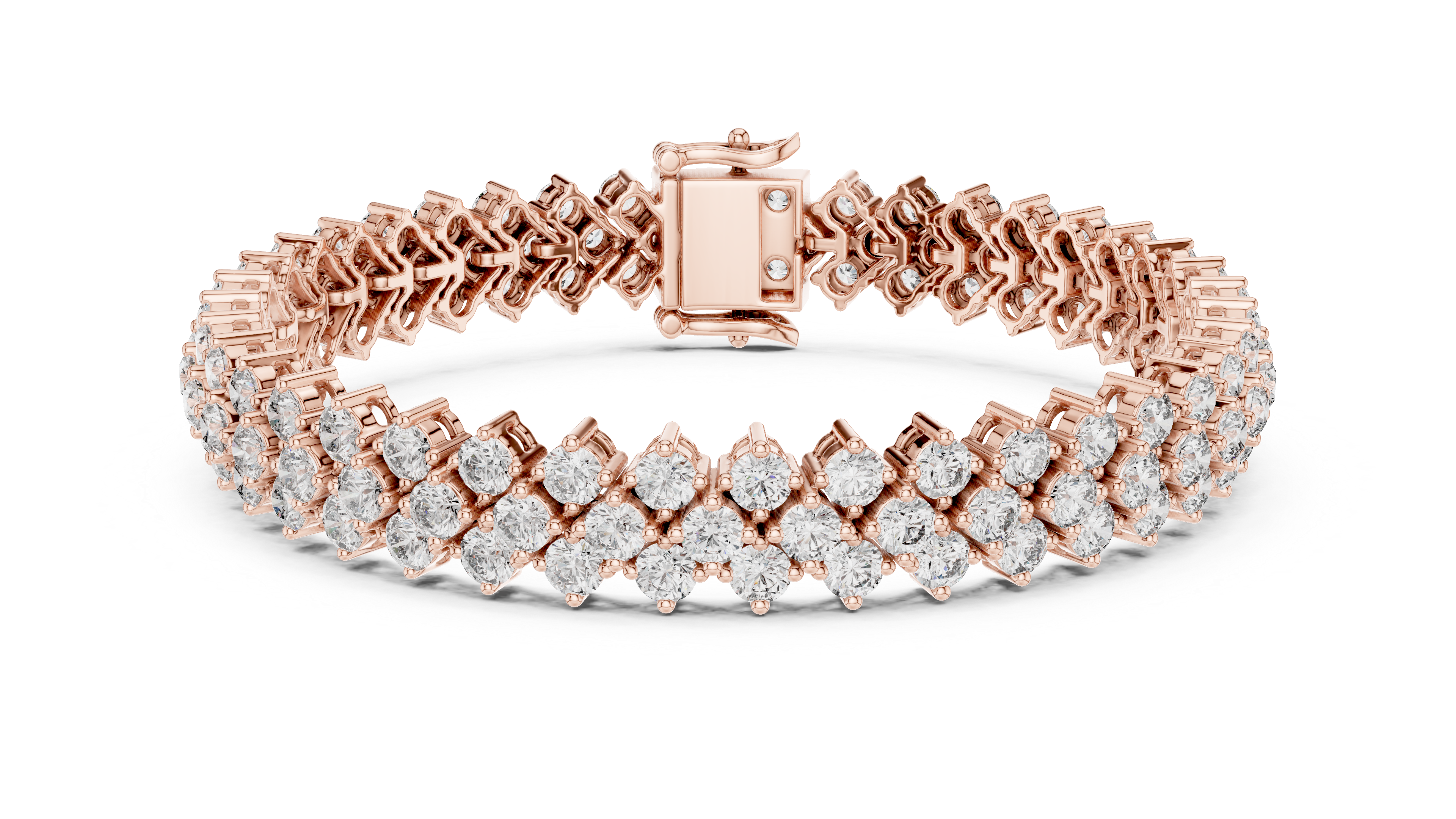 Rose Gold Double Row Moissanite Tennis Bracelet – Luxe Cluster Diamond Sparkle