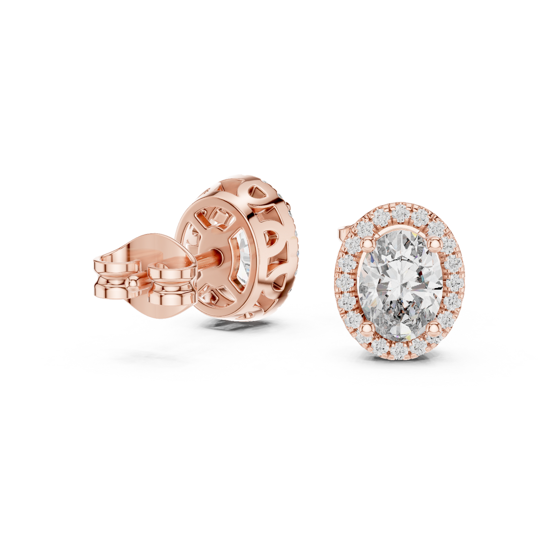 Rose Gold Halo Moissanite Stud Earrings – Premium Diamond Sparkle Design