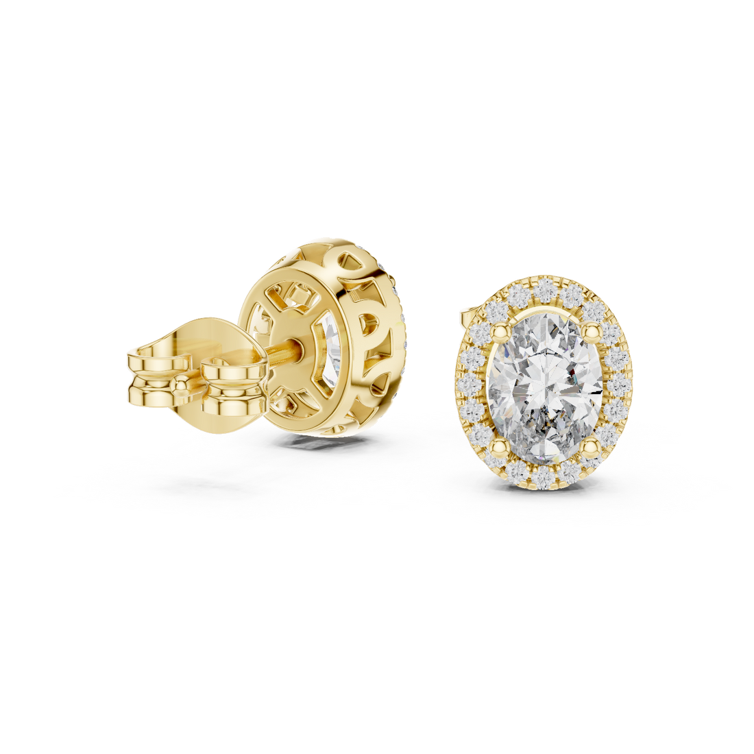 Yellow Gold Halo Moissanite Stud Earrings – Premium Diamond Sparkle Design
