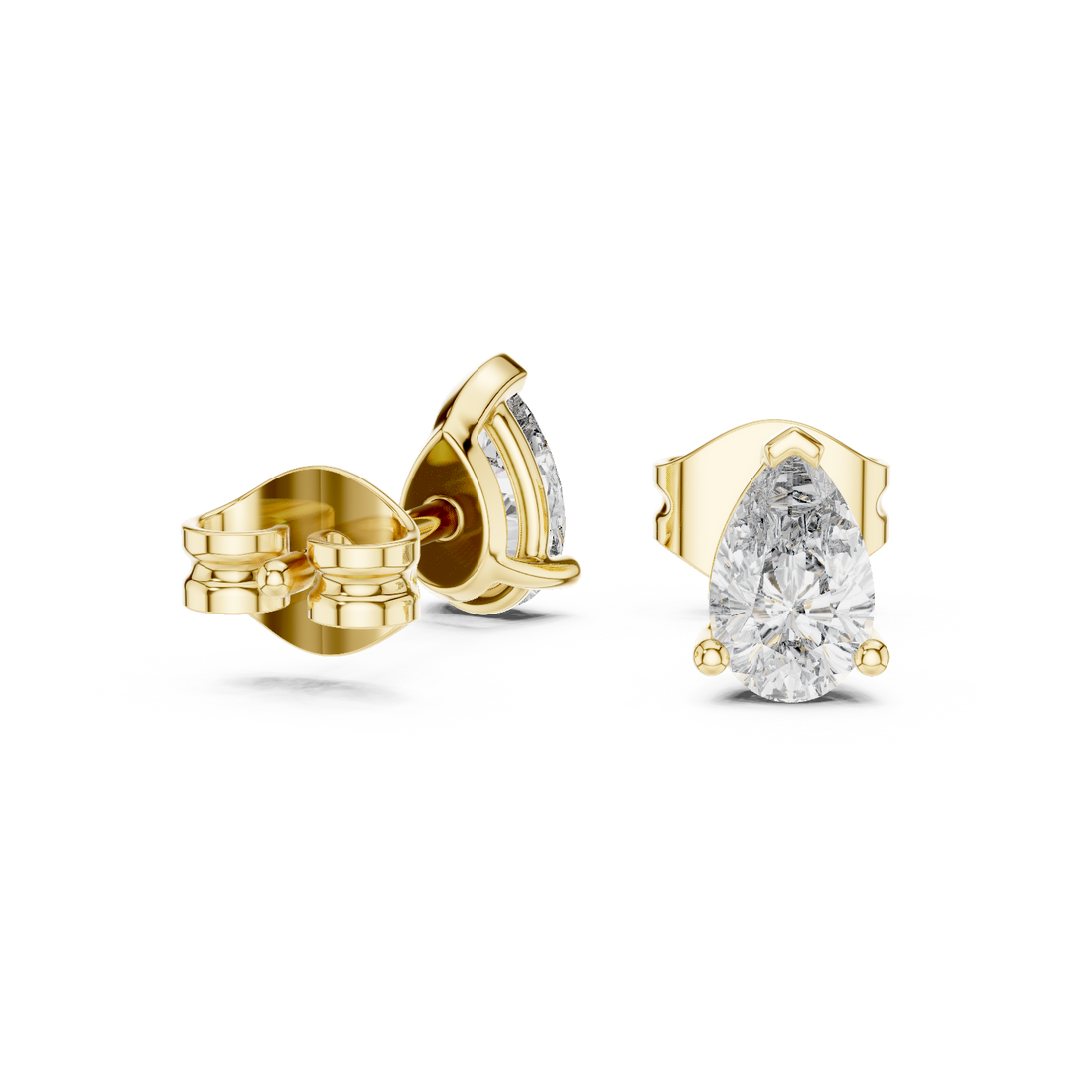 Yellow Gold Pear-Cut Moissanite Stud Earrings – Elegant Teardrop Diamond Look