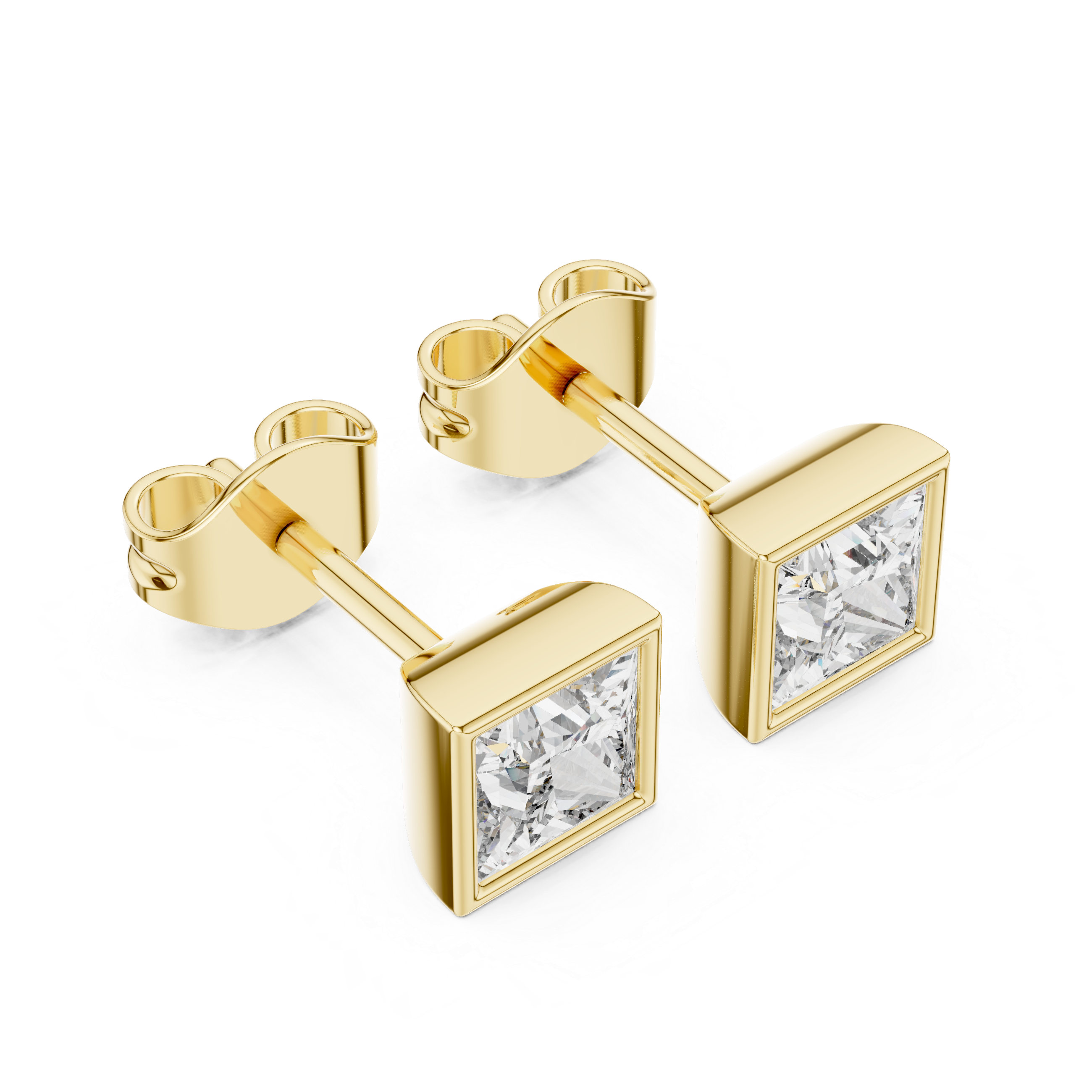 Yellow Gold Princess Cut Moissanite Stud Earrings – Bold Square Sparkle