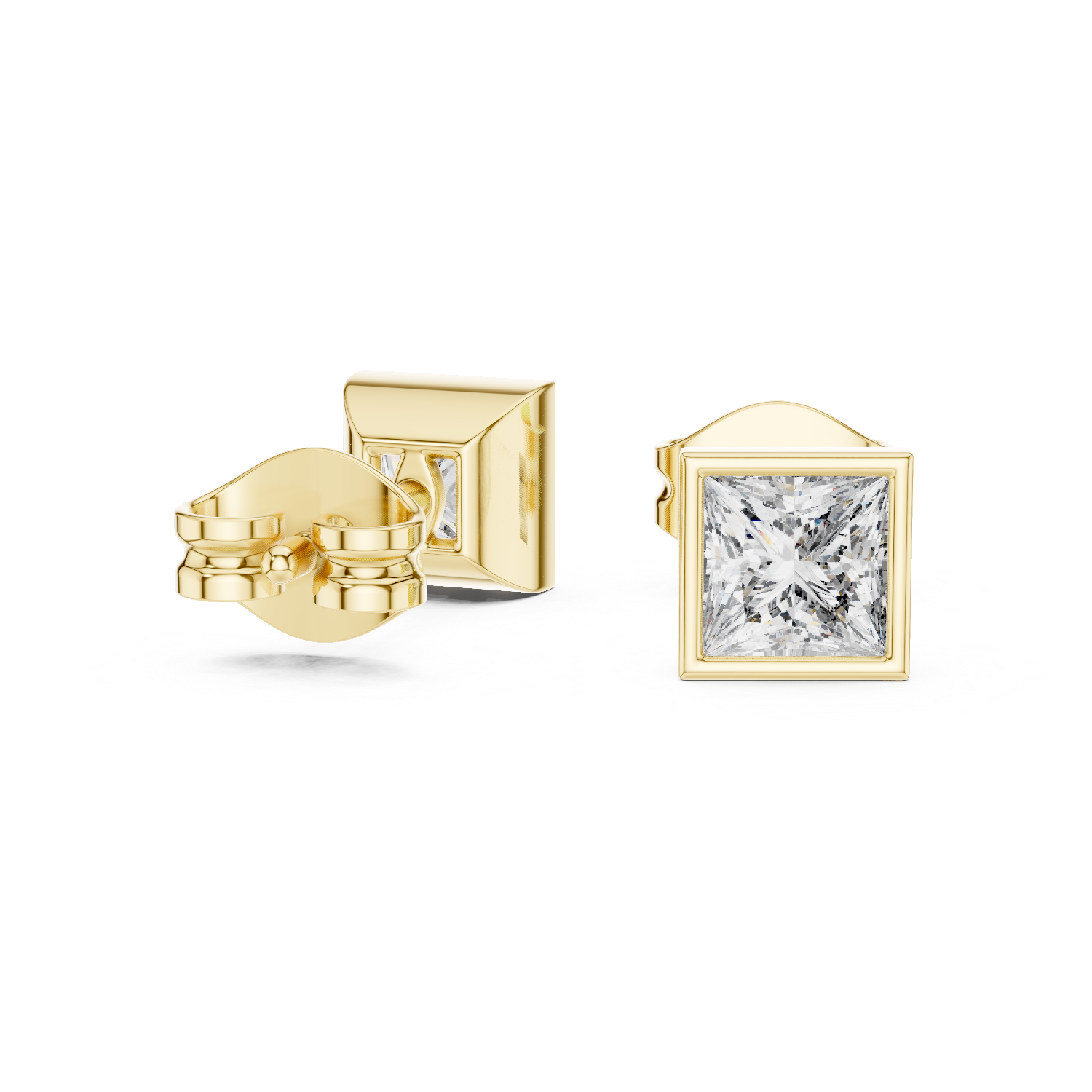 Yellow Gold Princess Cut Moissanite Stud Earrings – Bold Square Sparkle
