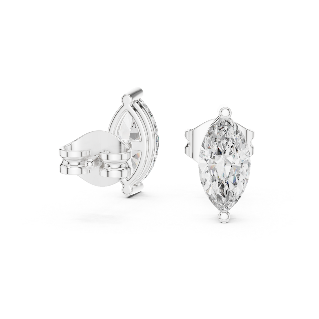 White Gold Marquise Cut Moissanite Stud Earrings – Sleek Modern Elegance