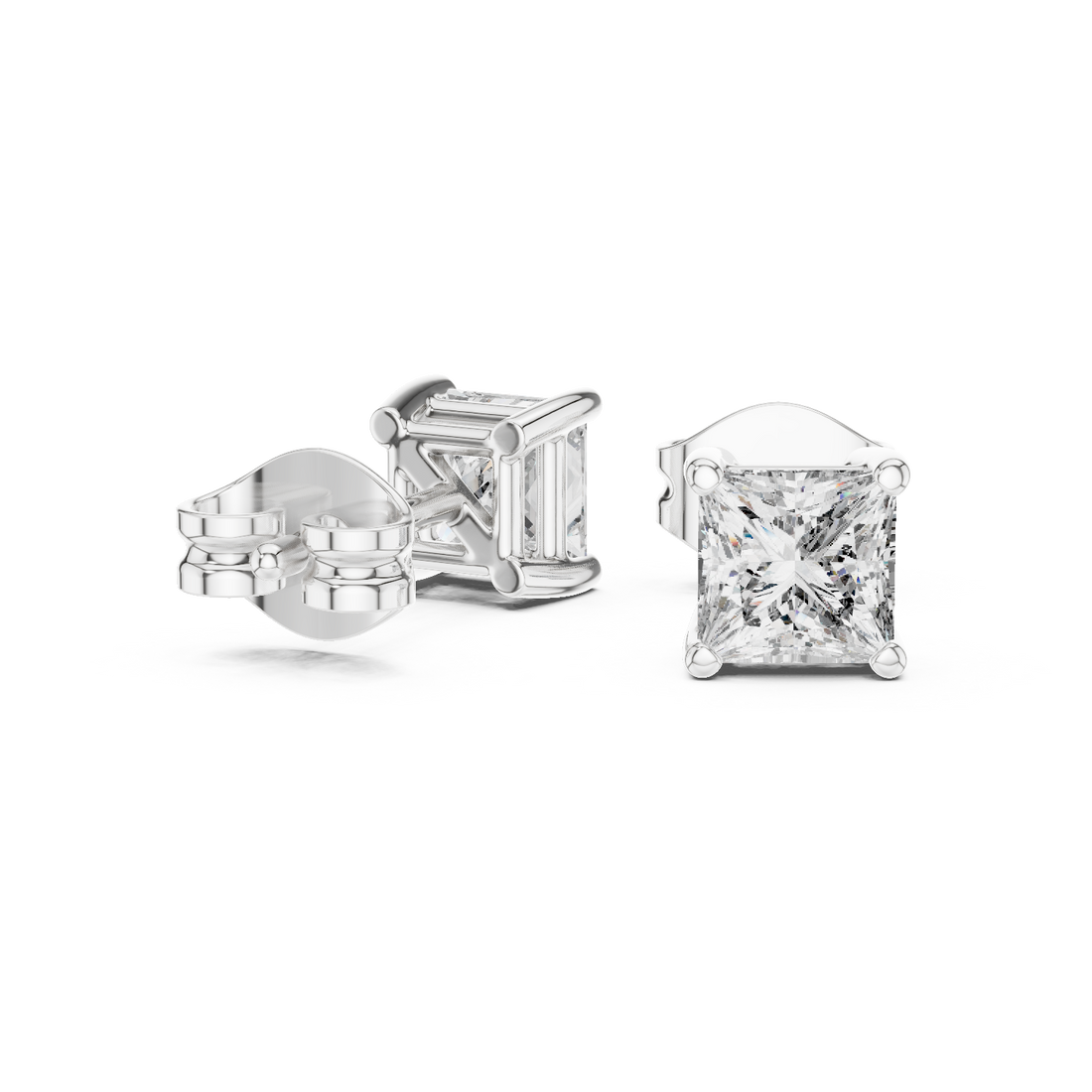 White Gold Princess Cut Moissanite Stud Earrings – Minimal Luxury Sparkle