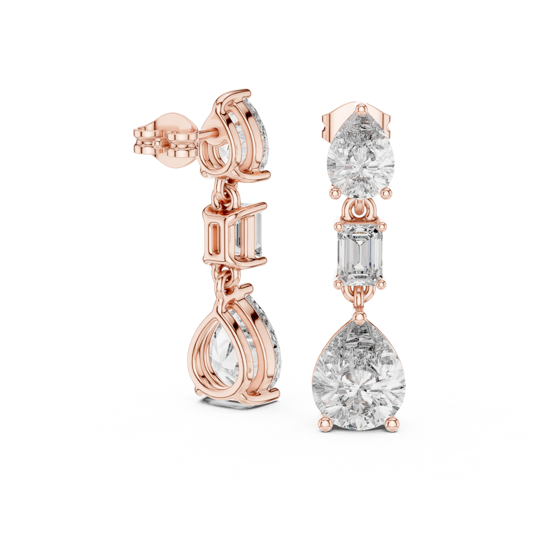 Rose Gold Multi-Stone Moissanite Drop Earrings – Elegant Layered Sparkle