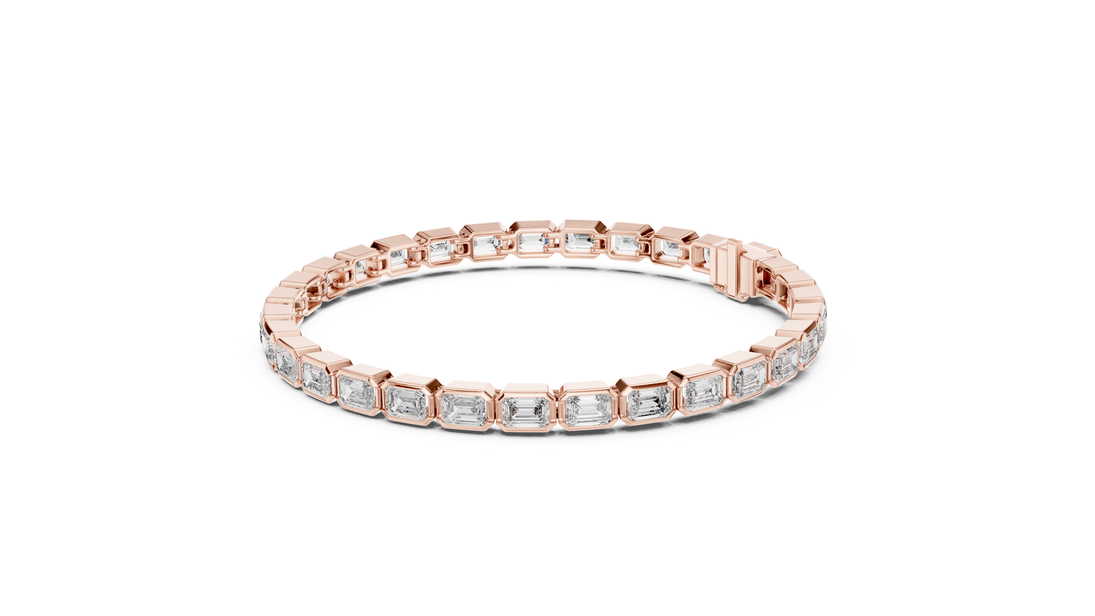 Rose Gold Emerald-Cut Moissanite Tennis Bracelet – Sleek Geometric Diamond Elegance