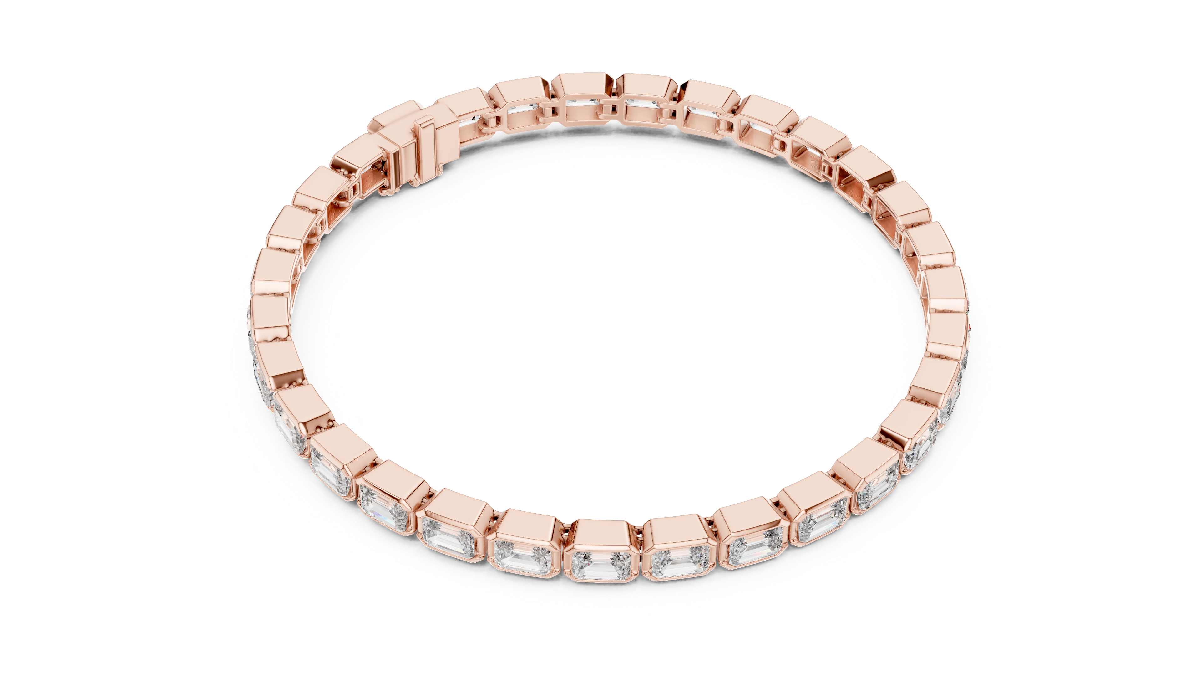 Rose Gold Emerald-Cut Moissanite Tennis Bracelet – Sleek Geometric Diamond Elegance