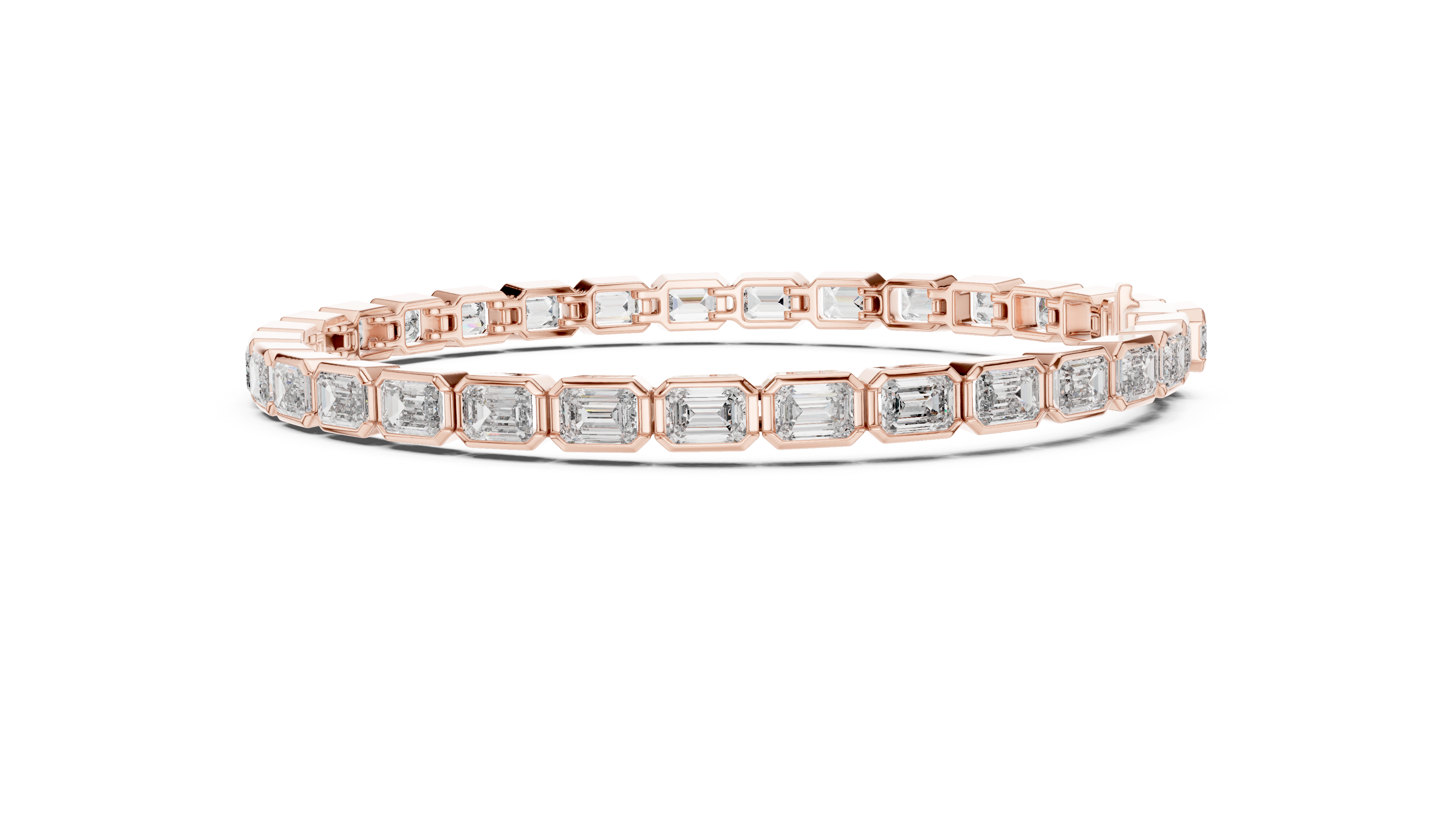 Rose Gold Emerald-Cut Moissanite Tennis Bracelet – Sleek Geometric Diamond Elegance