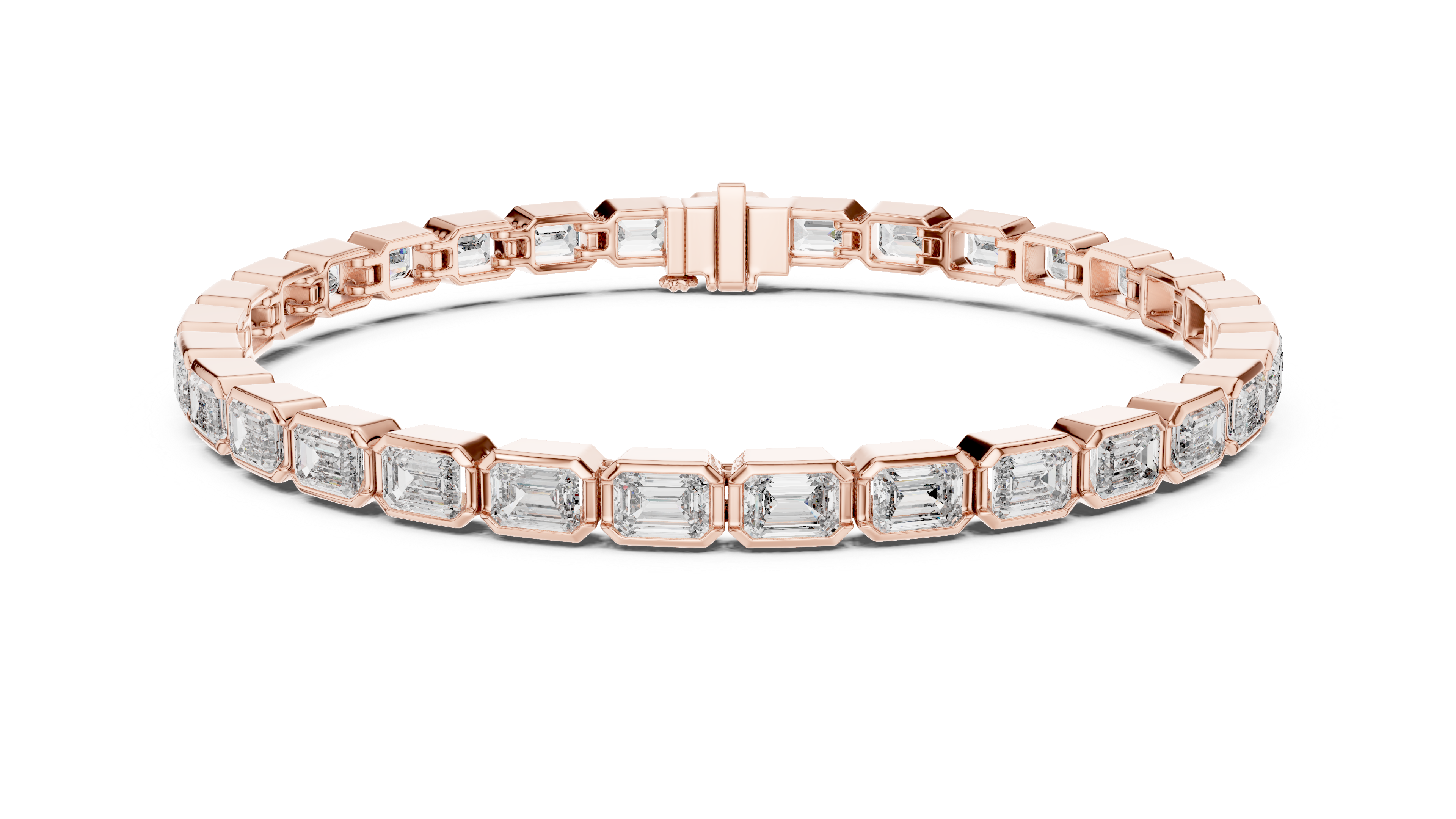 Rose Gold Emerald-Cut Moissanite Tennis Bracelet – Sleek Geometric Diamond Elegance