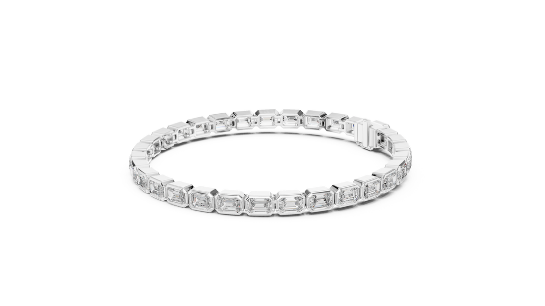 Rose Gold Emerald-Cut Moissanite Tennis Bracelet – Modern Bezel-Set Diamond Elegance