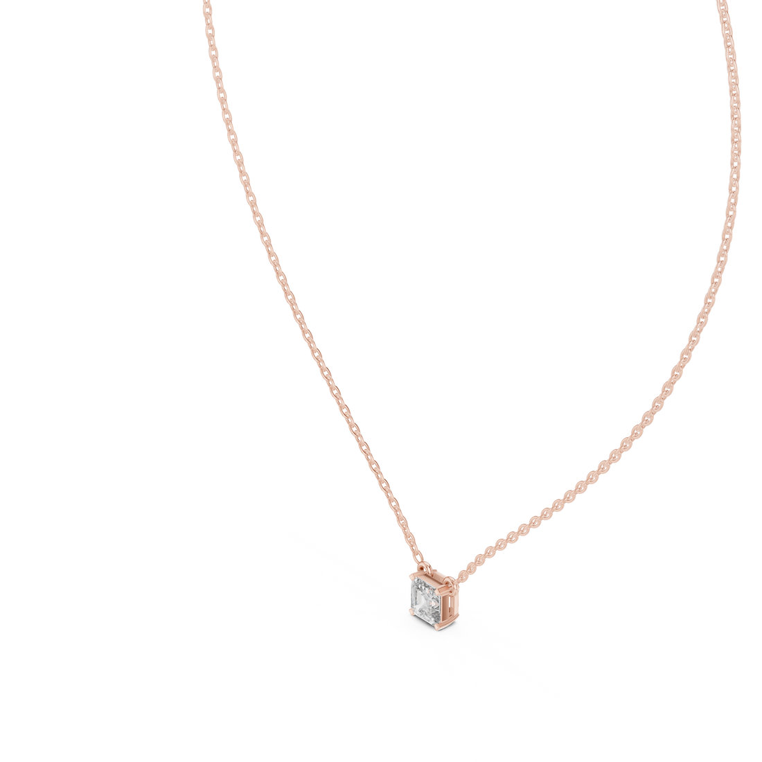 Asscher Cut Solitaire Diamond Necklace in Rose Gold