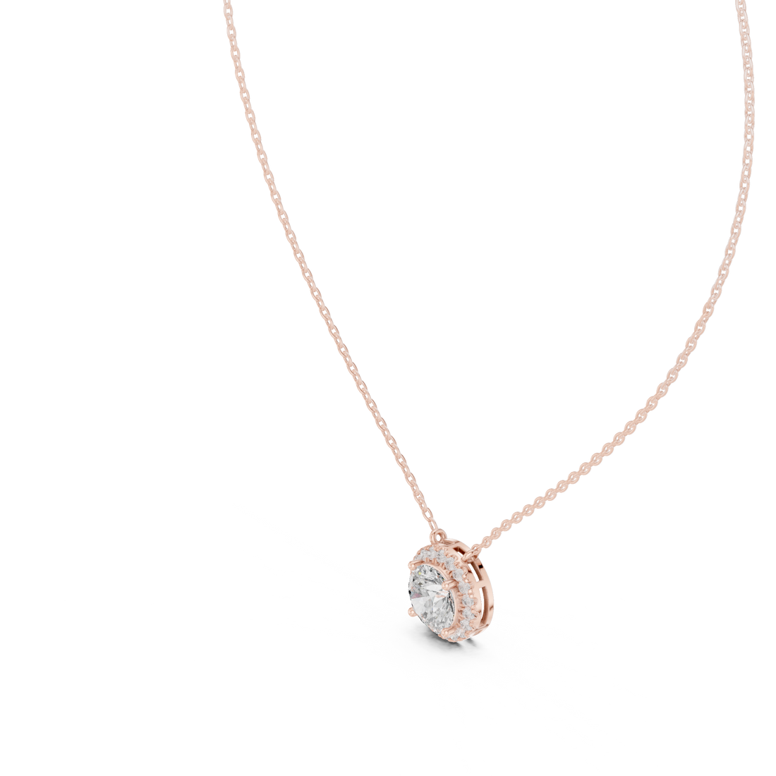 Bezel Set Round Diamond Pendant Necklace in Rose Gold