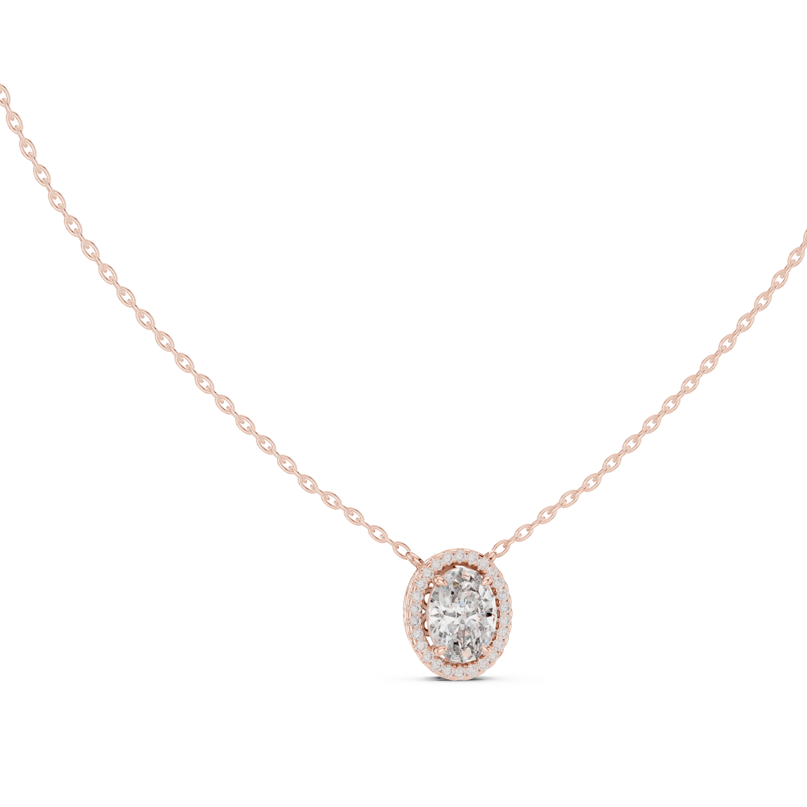 Round Halo Diamond Pendant Necklace in White Gold