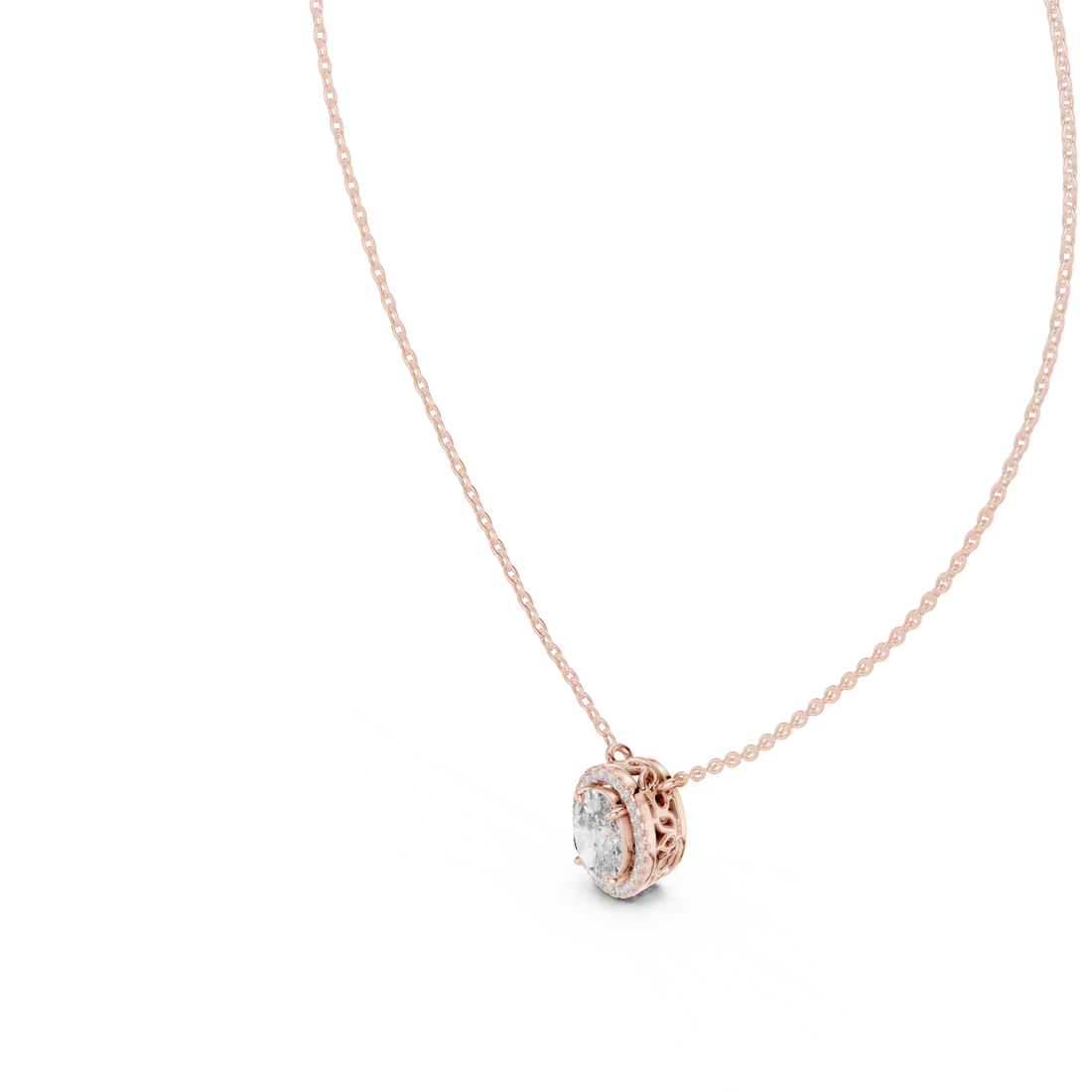 Round Halo Diamond Pendant Necklace in White Gold