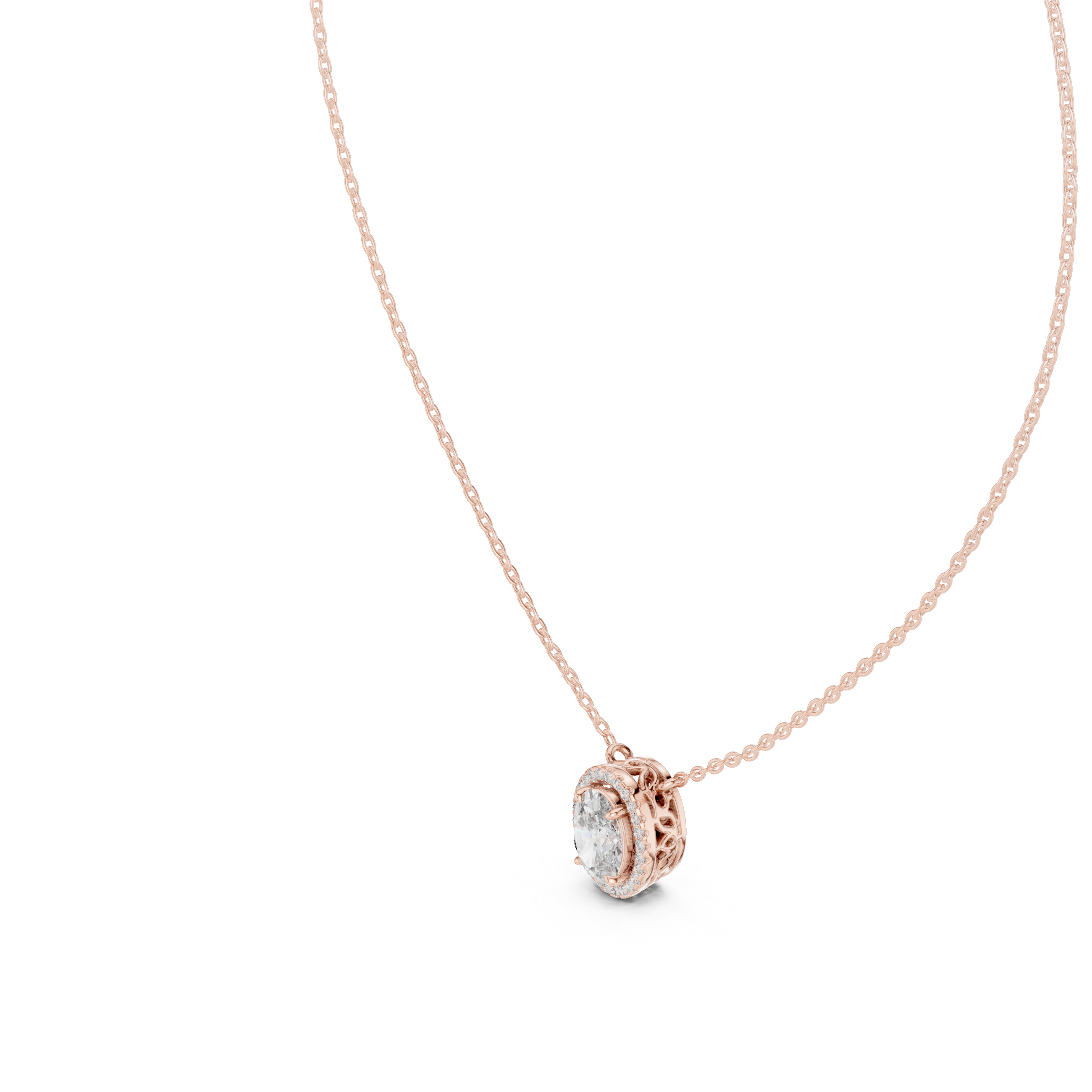 Round Halo Diamond Pendant Necklace in White Gold