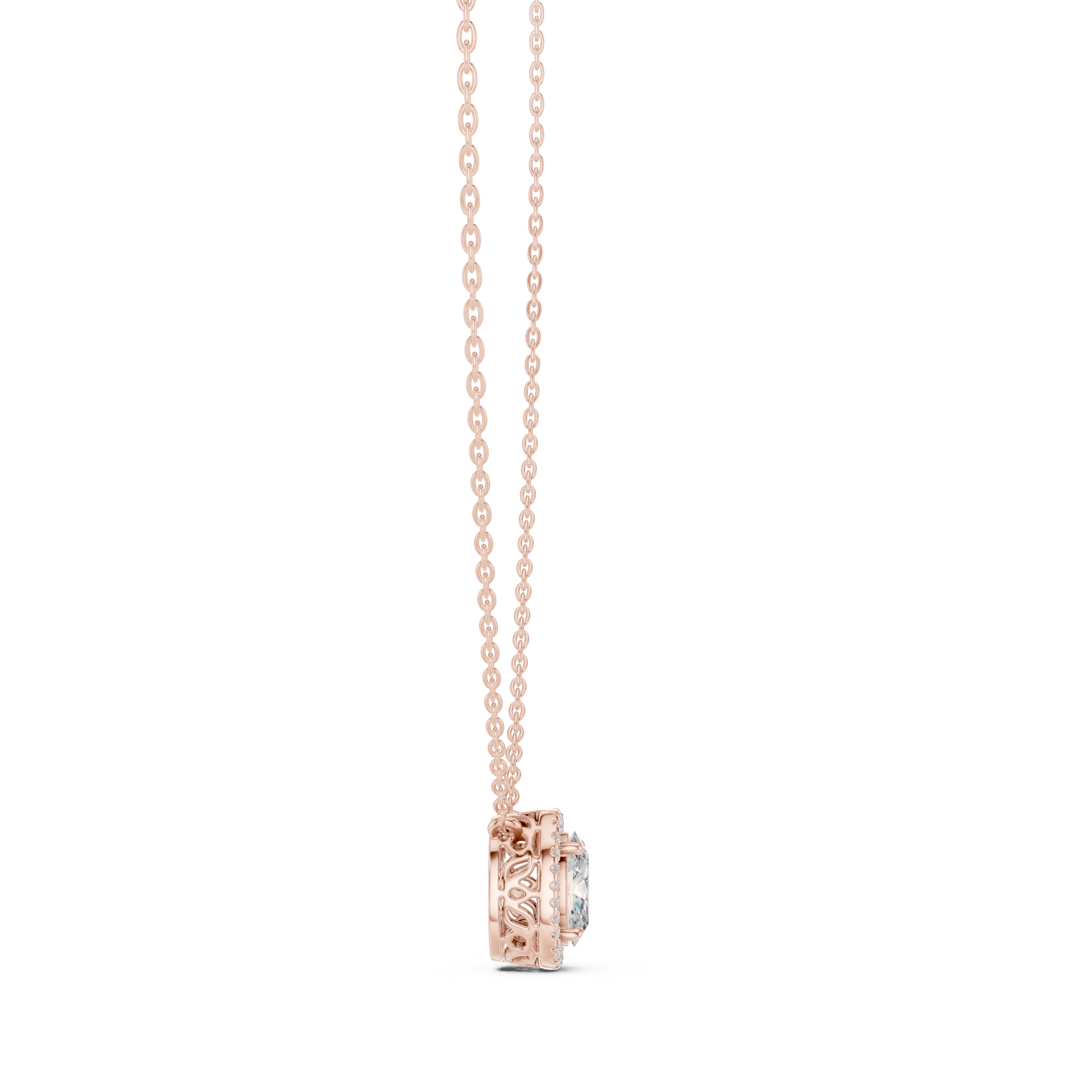 Round Halo Diamond Pendant Necklace in White Gold
