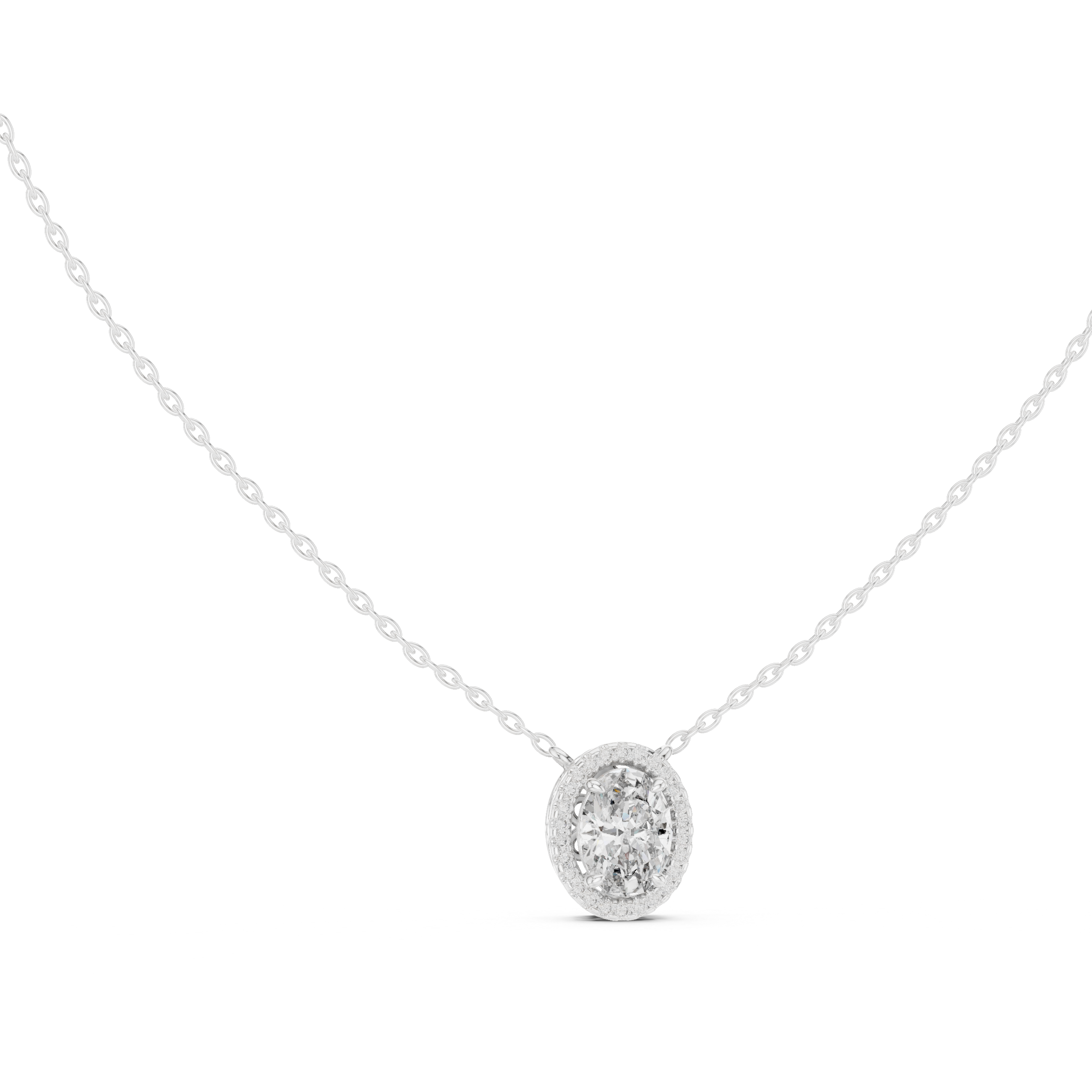 Round Halo Diamond Pendant Necklace in White Gold