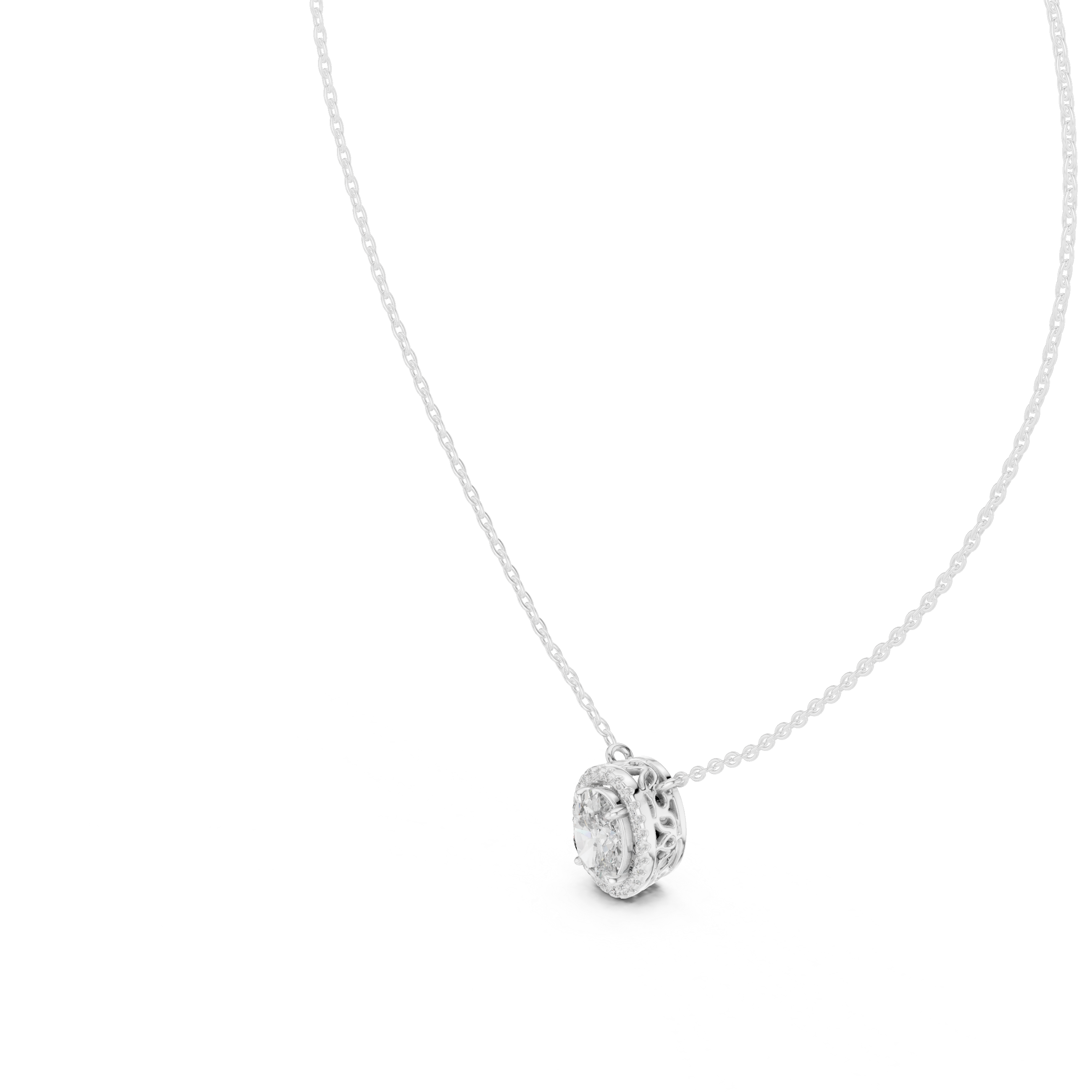 Round Halo Diamond Pendant Necklace in White Gold