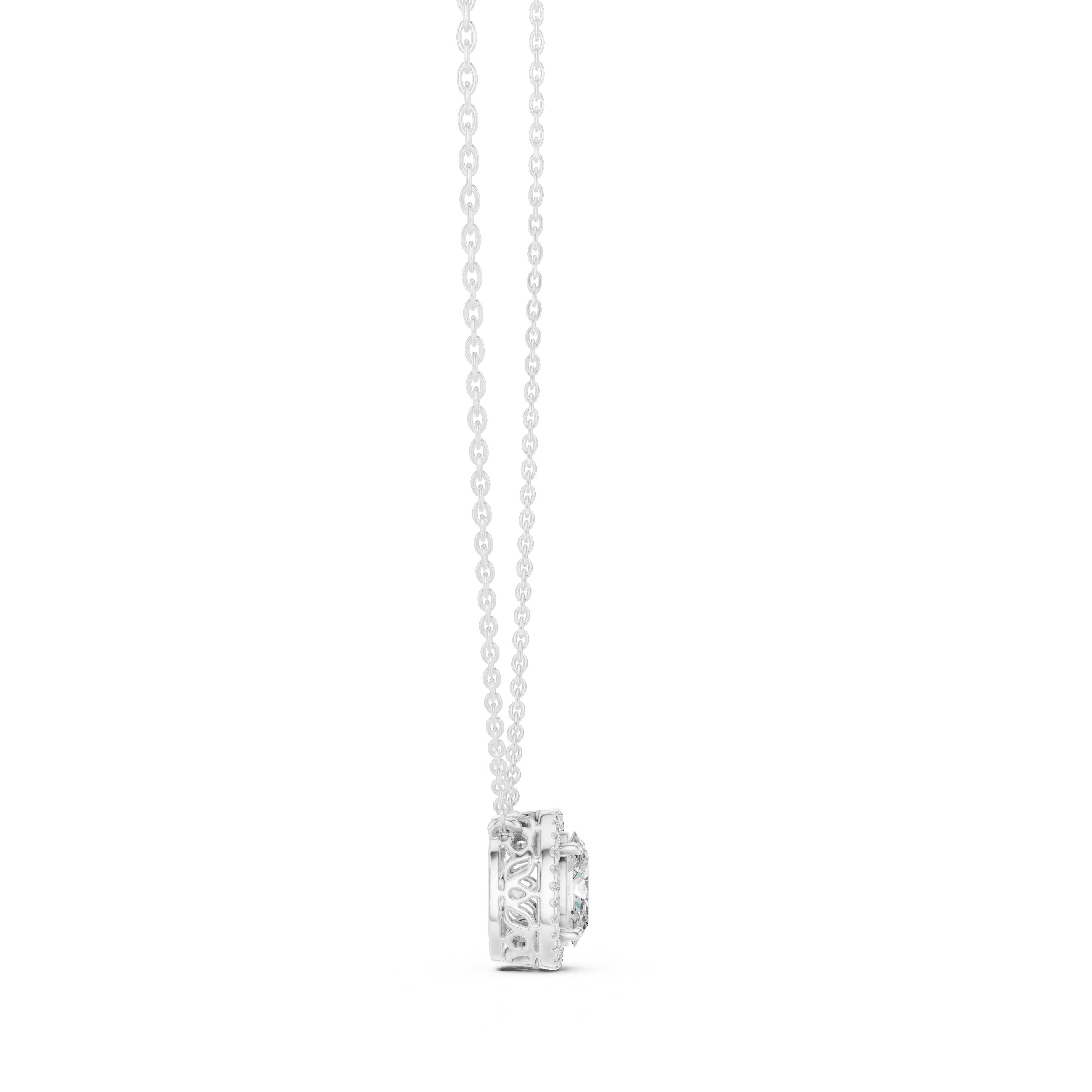 Round Halo Diamond Pendant Necklace in White Gold