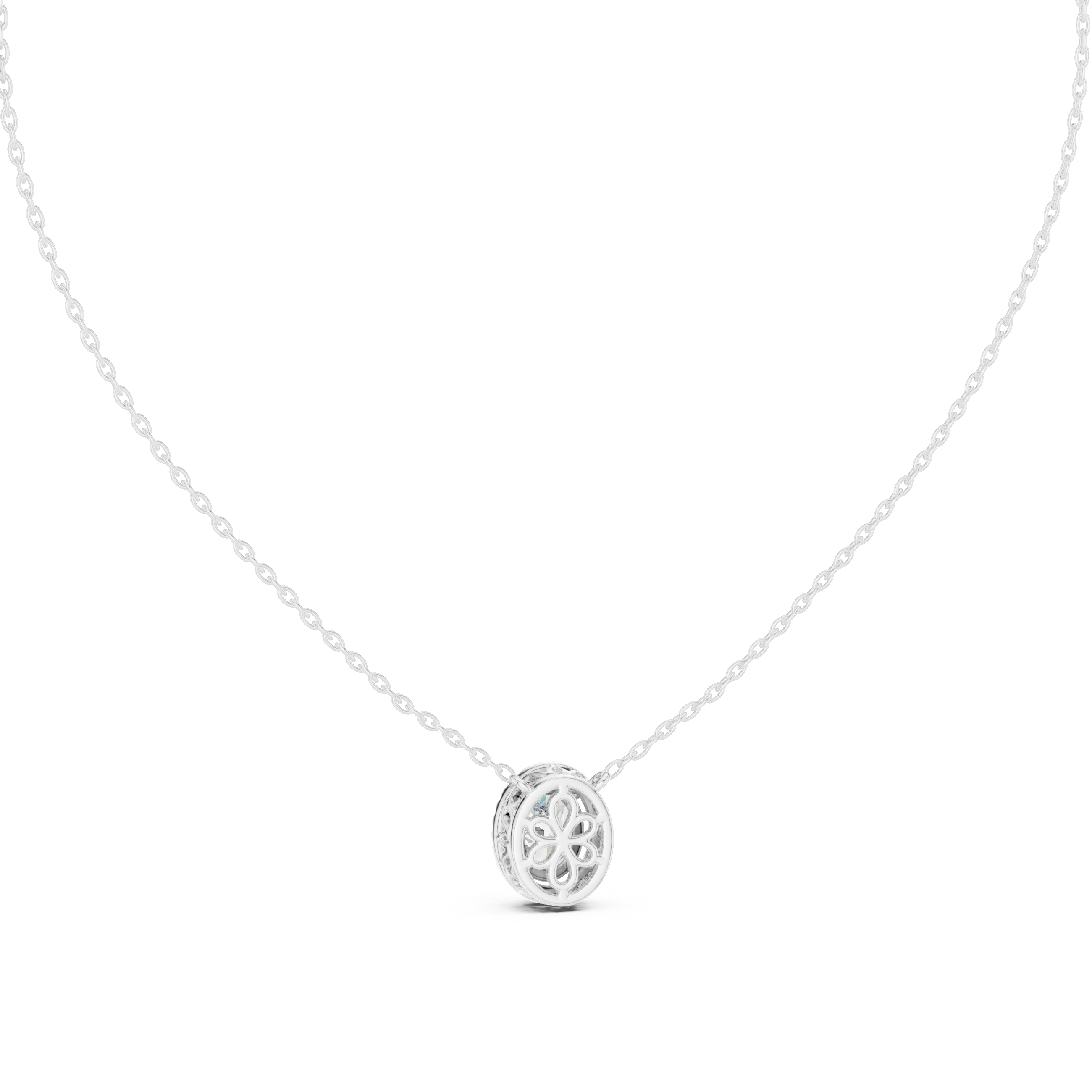 Round Halo Diamond Pendant Necklace in White Gold
